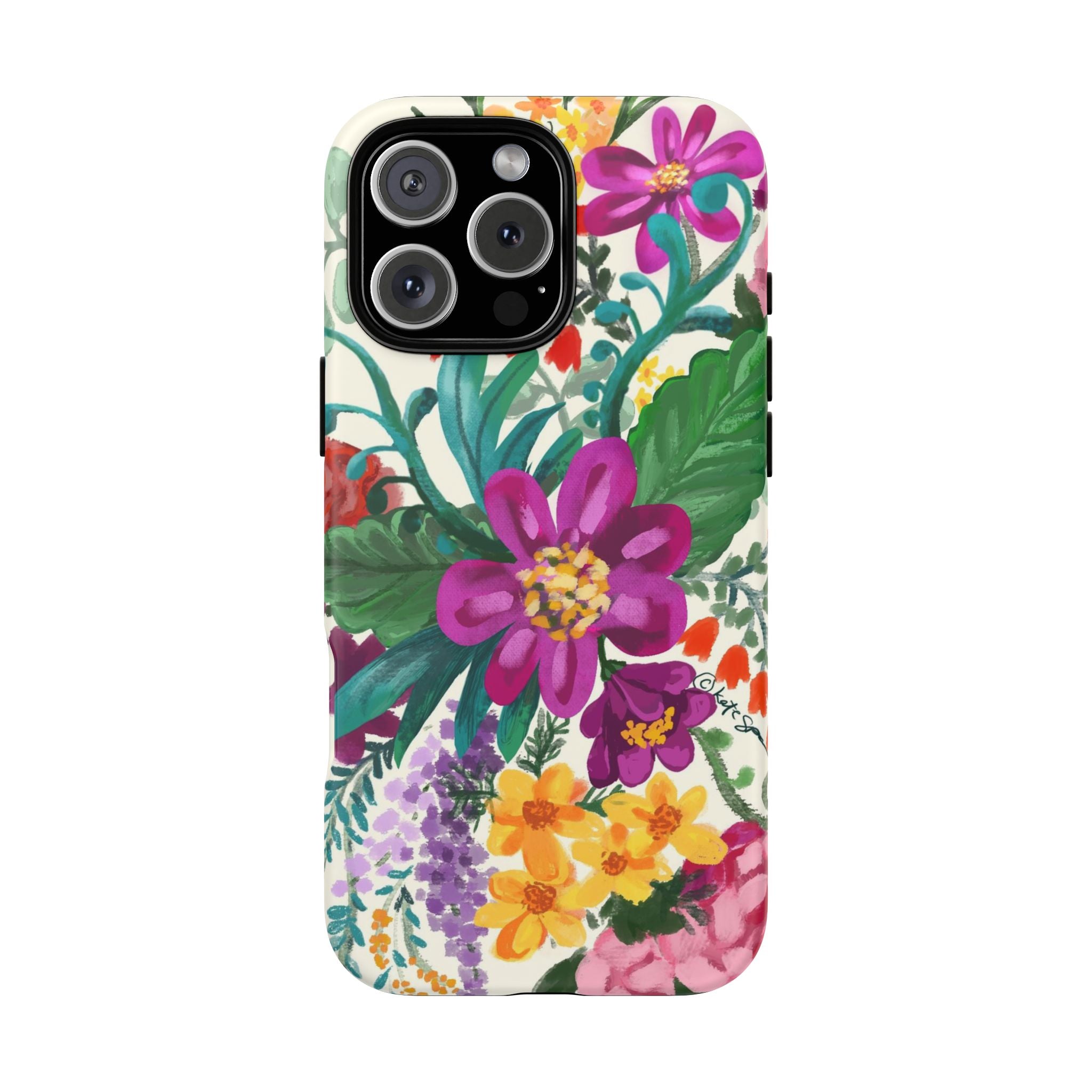 Posy Tough iPhone 16 Pro Max Case – Matte | cream, magenta, coral botanical floral print