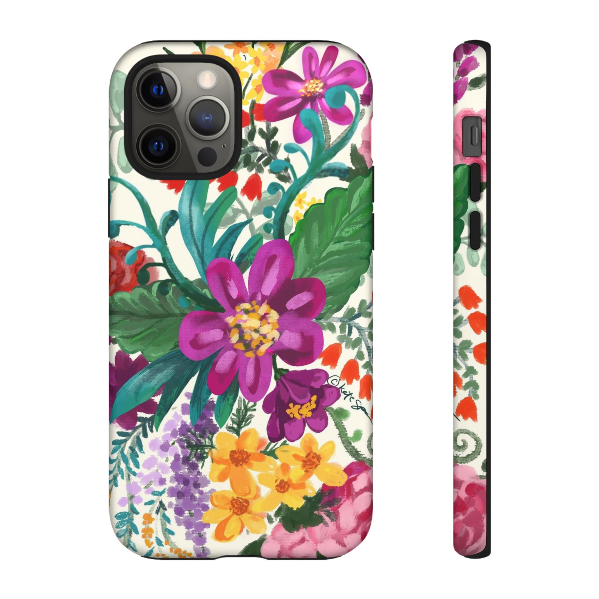 Posy Tough iPhone 12 Pro Case – Matte | cream, magenta, coral botanical floral print