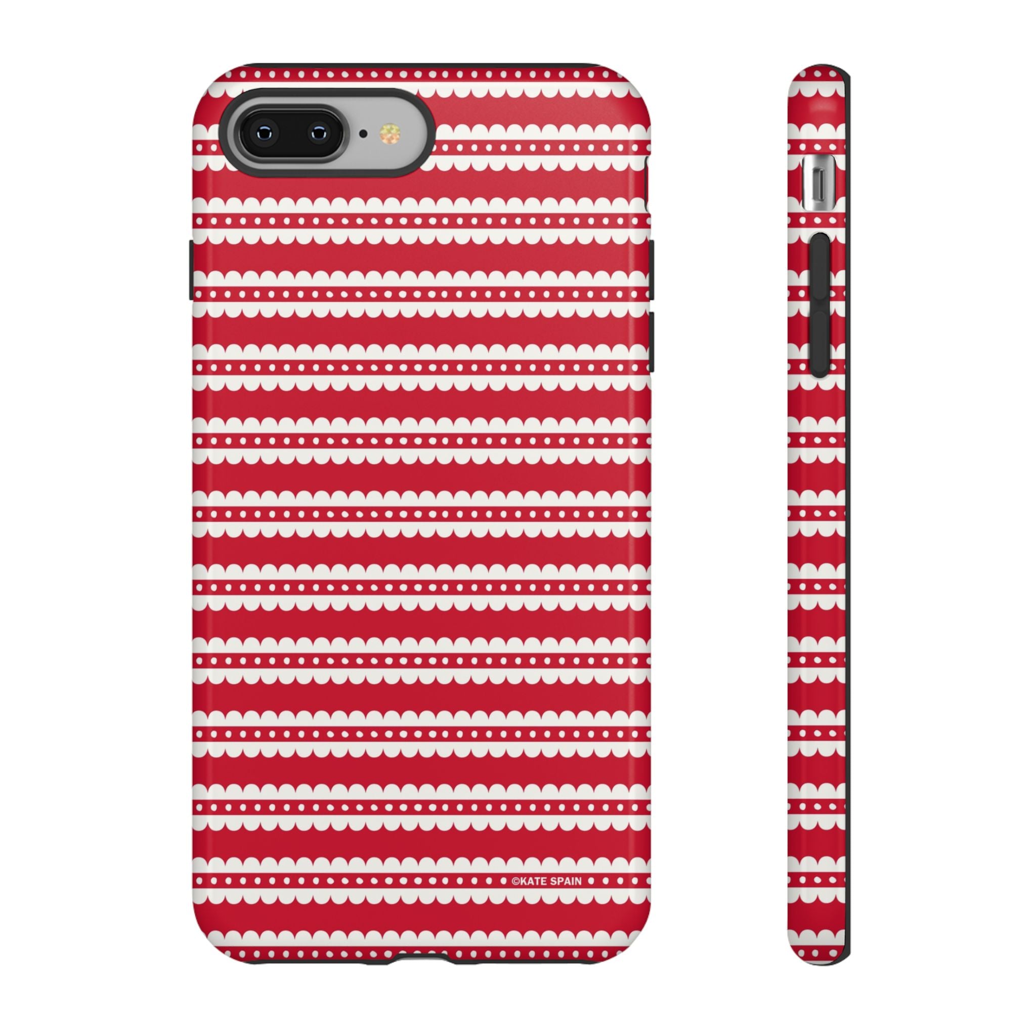 Candy Cane Stripe Tough iPhone 8 Plus Case – Glossy | red, cream scalloped candy cane stripe print