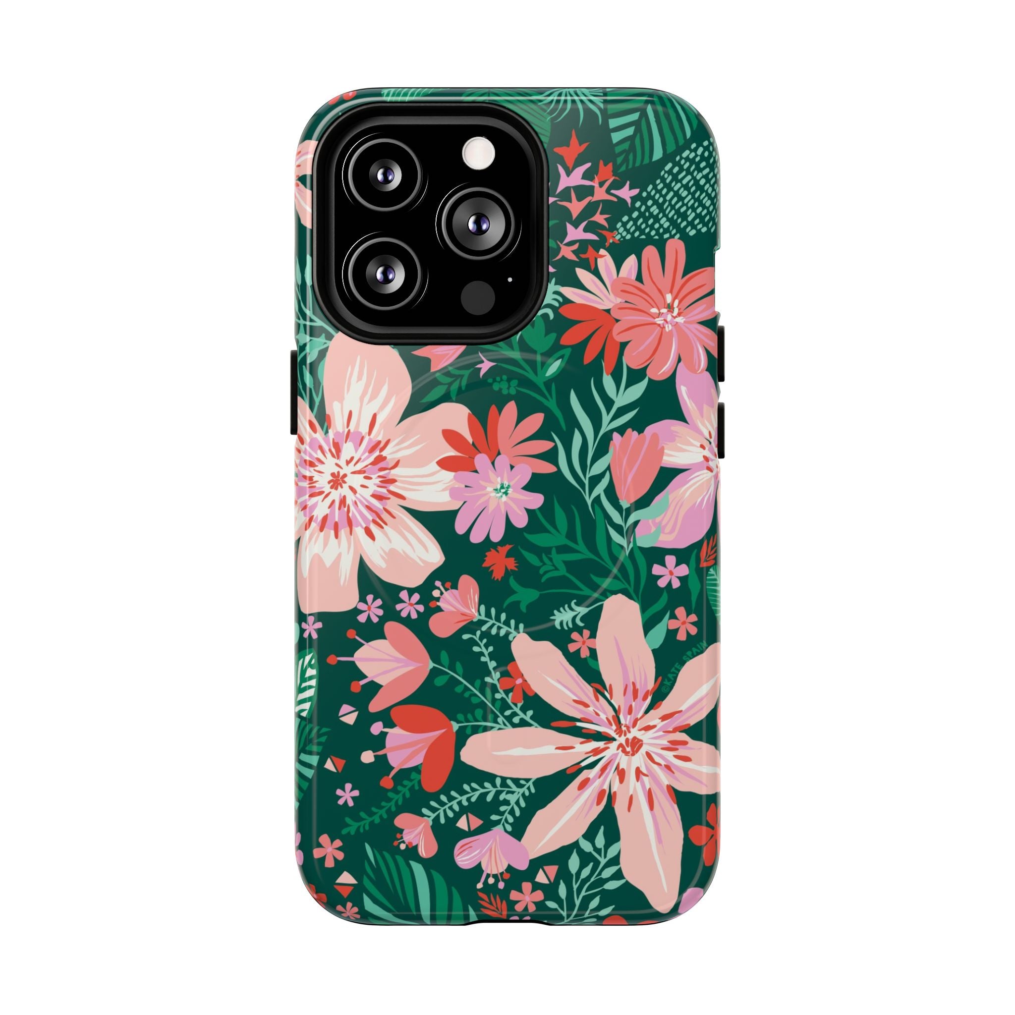 Bonaire MagSafe iPhone 13 Pro Case – Glossy | jade, pink, white tropical floral botanical print