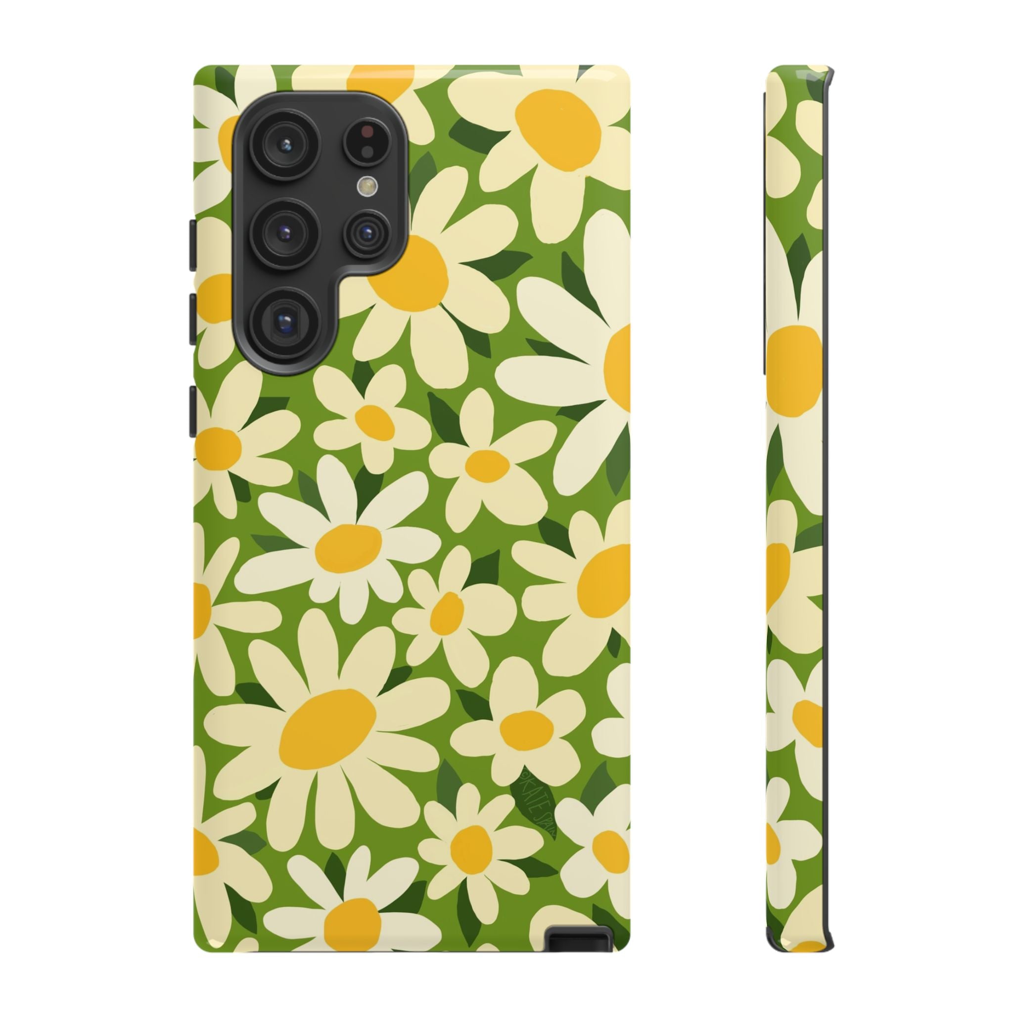 Luxury Shasta Samsung Galaxy S22 Ultra Case – Glossy | green, white, yellow daisy floral print