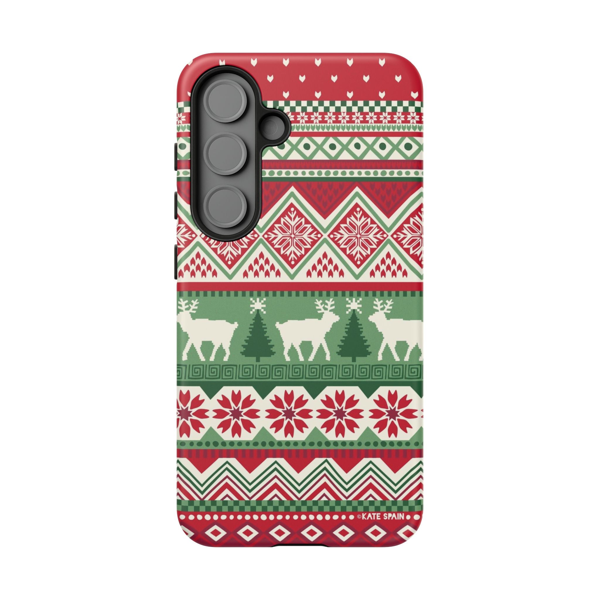Luxury Telemark Samsung Galaxy S25 Case – Matte | red, green, cream Nordic fair isle reindeer print
