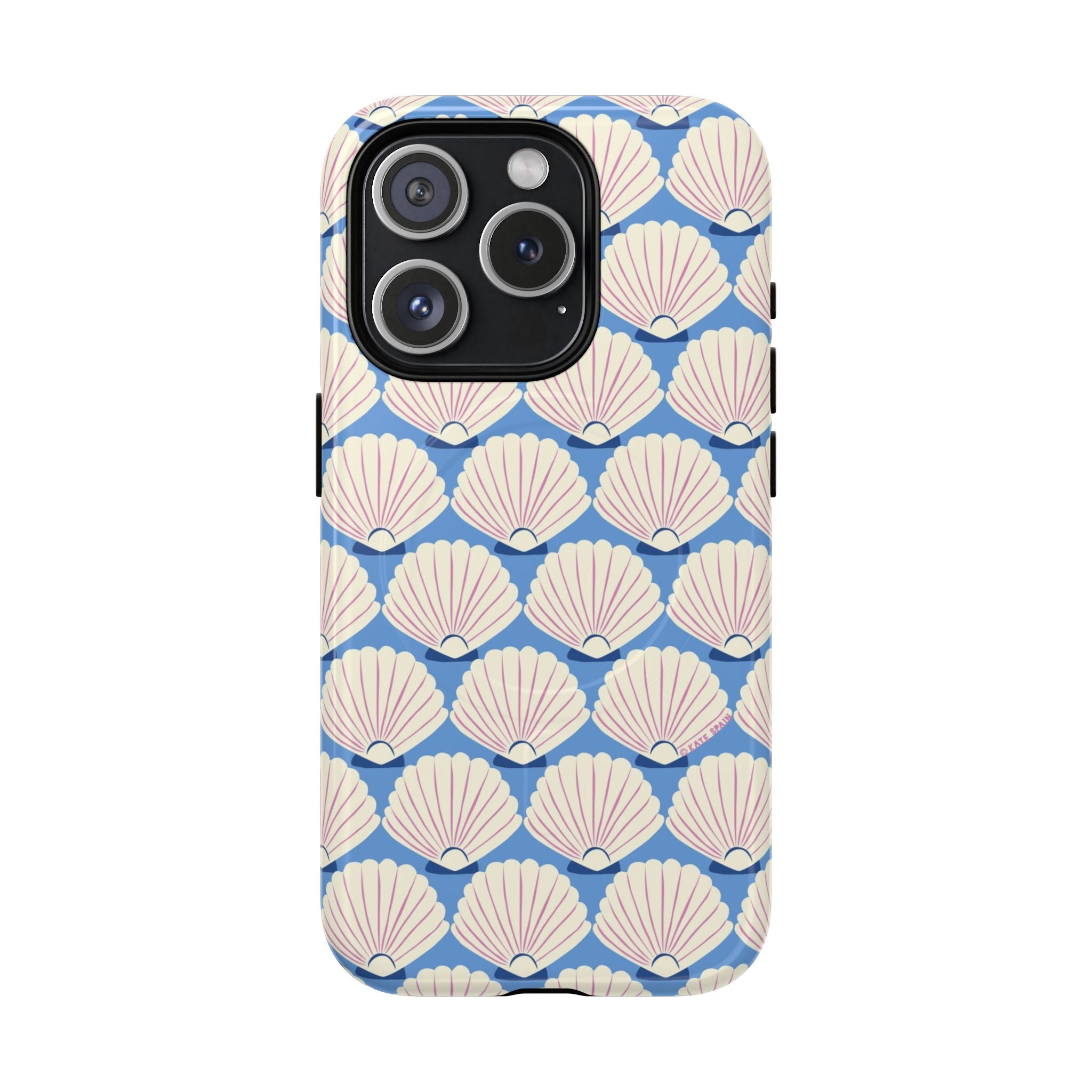 Seashells MagSafe iPhone 15 Pro Case – Glossy | periwinkle, cream, blush scallop shell print