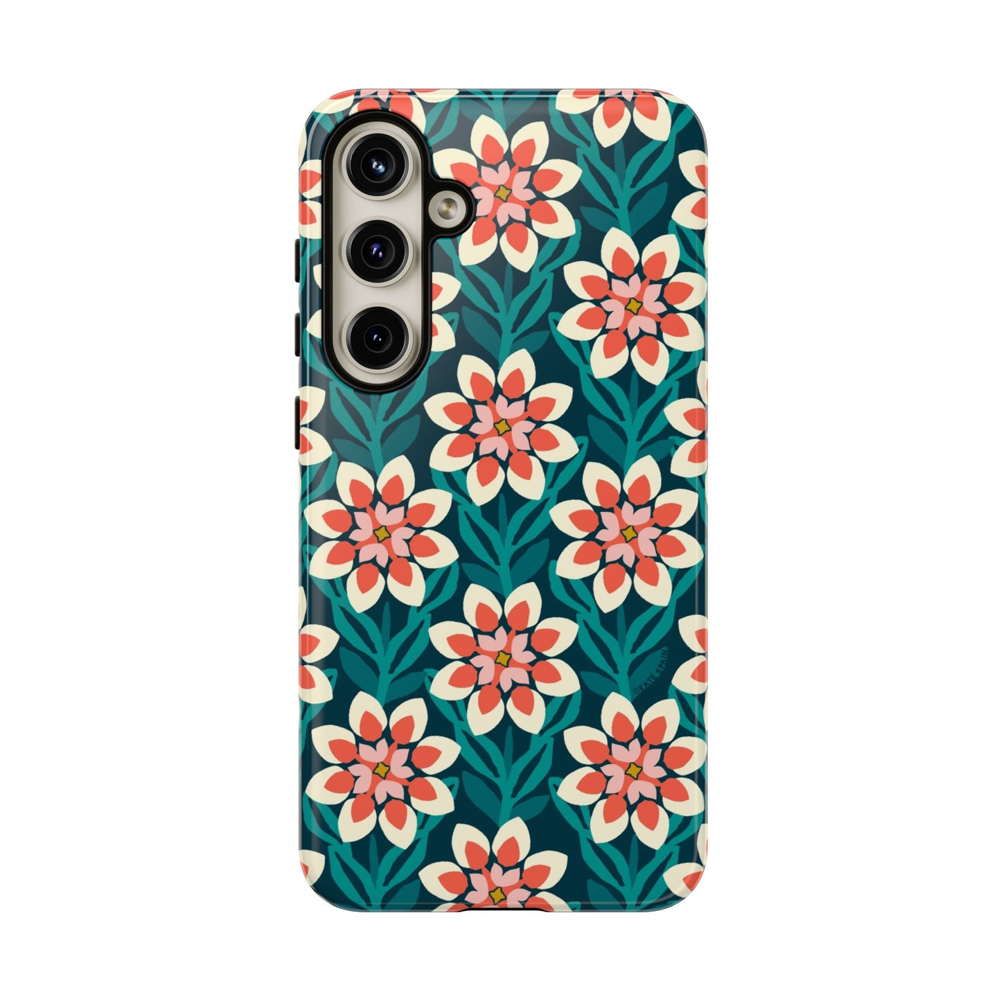 Modern Dahlia Samsung Case - Teal Coral Allover Pattern