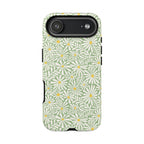 Montauk Daisy Meadow Green iPhone 17 Pro Max Case – Matte | sage green, white graphic daisy and fern print, golden yellow centers | dual-layer protection