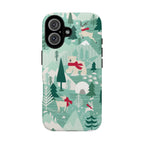 Arctica Winter Tough iPhone 16 Case – Glossy | aqua, evergreen, white, animal frolic winter wonderland print