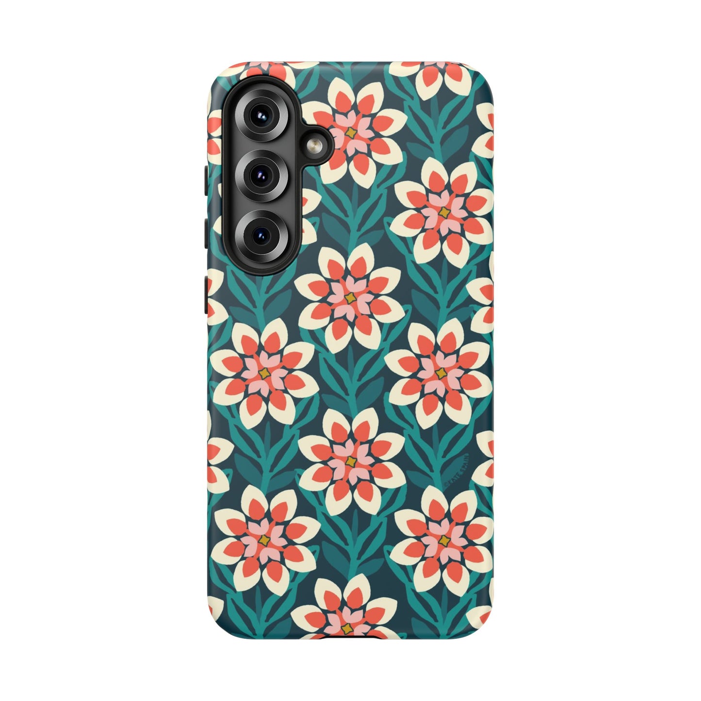 Modern Dahlia Samsung Case - Teal Coral Allover Pattern