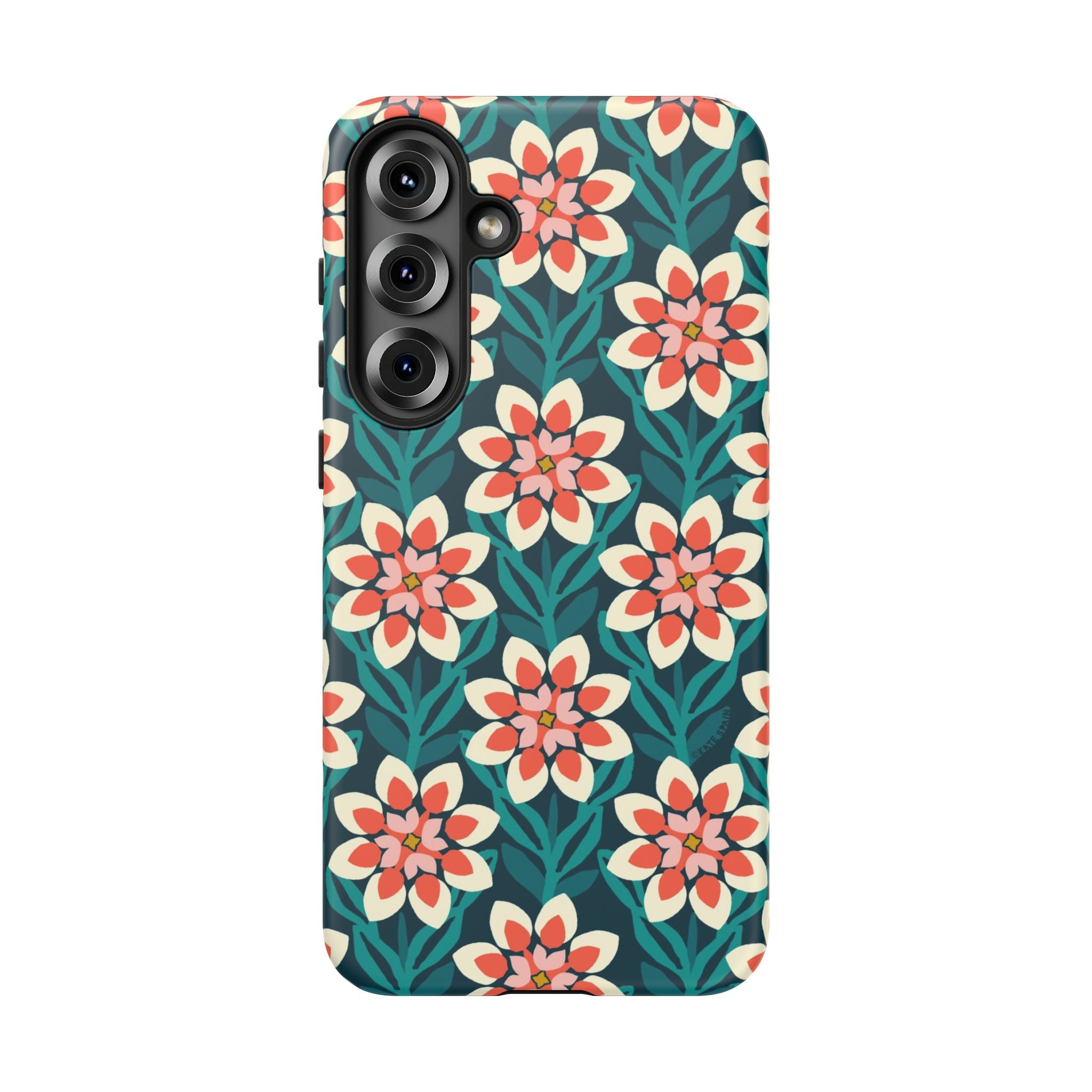 Luxury Modern Dahlia Samsung Galaxy S25 Plus Case – Glossy | teal, coral, pink, cream modern dahlia print