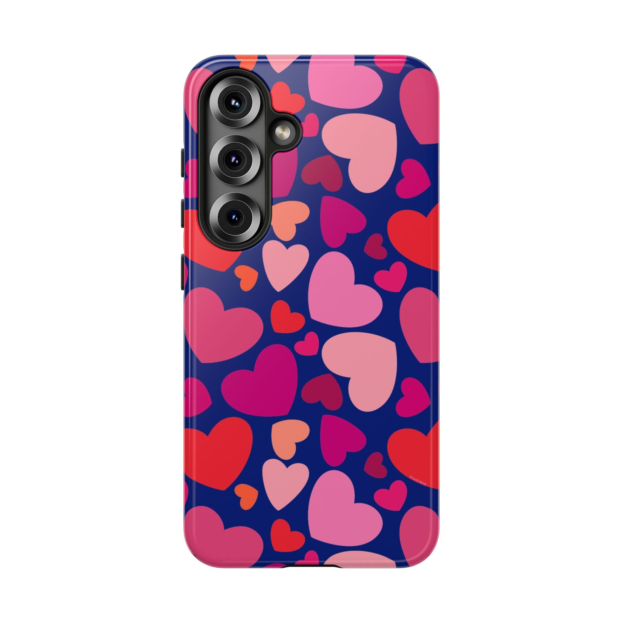Hearts Samsung Galaxy S25 Case – Glossy | navy, pink, blush, red heart print