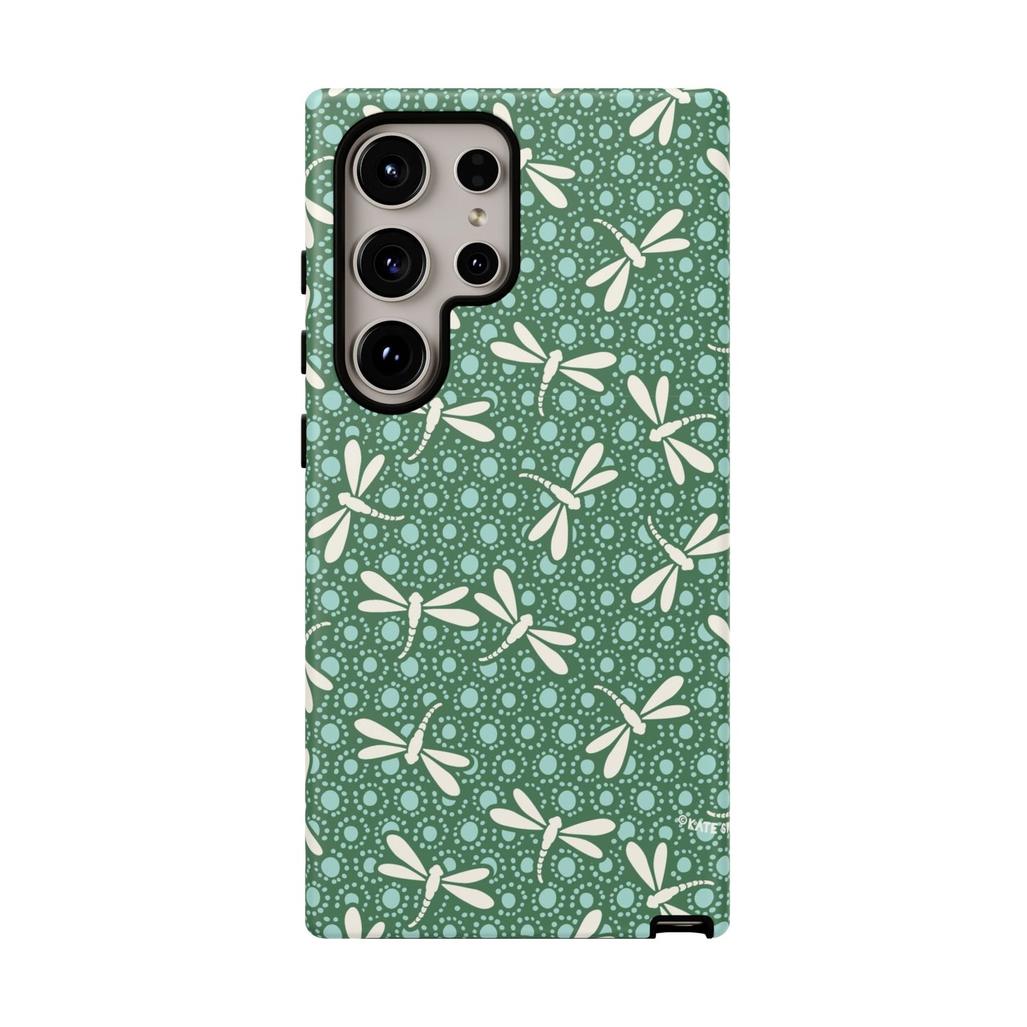 Dragonfly Pattern Phone Case — Green Floral Protective Tough Case