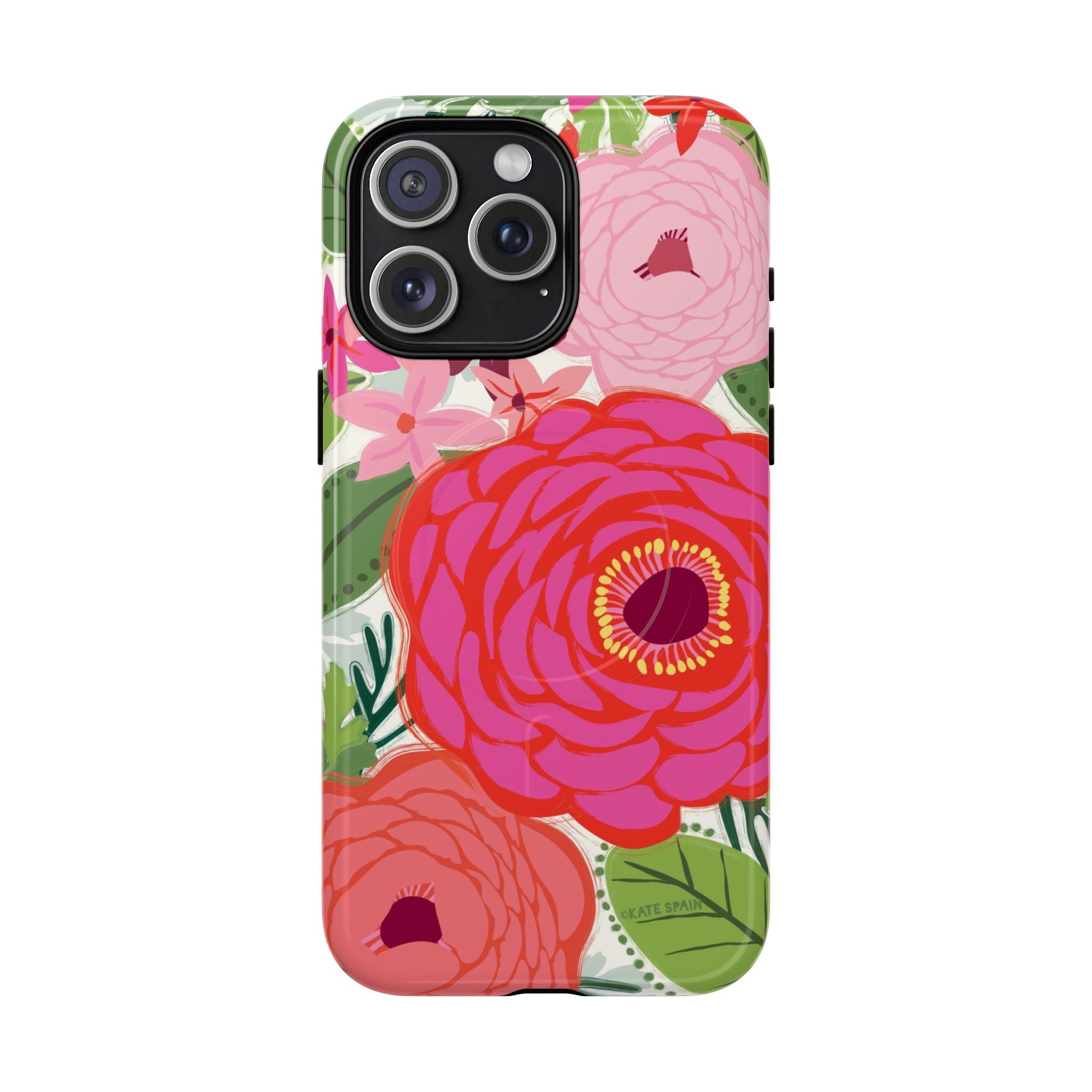 Bloomerie Fuchsia MagSafe iPhone 15 Pro Max Case – Glossy | cream, magenta, coral botanical peony floral print