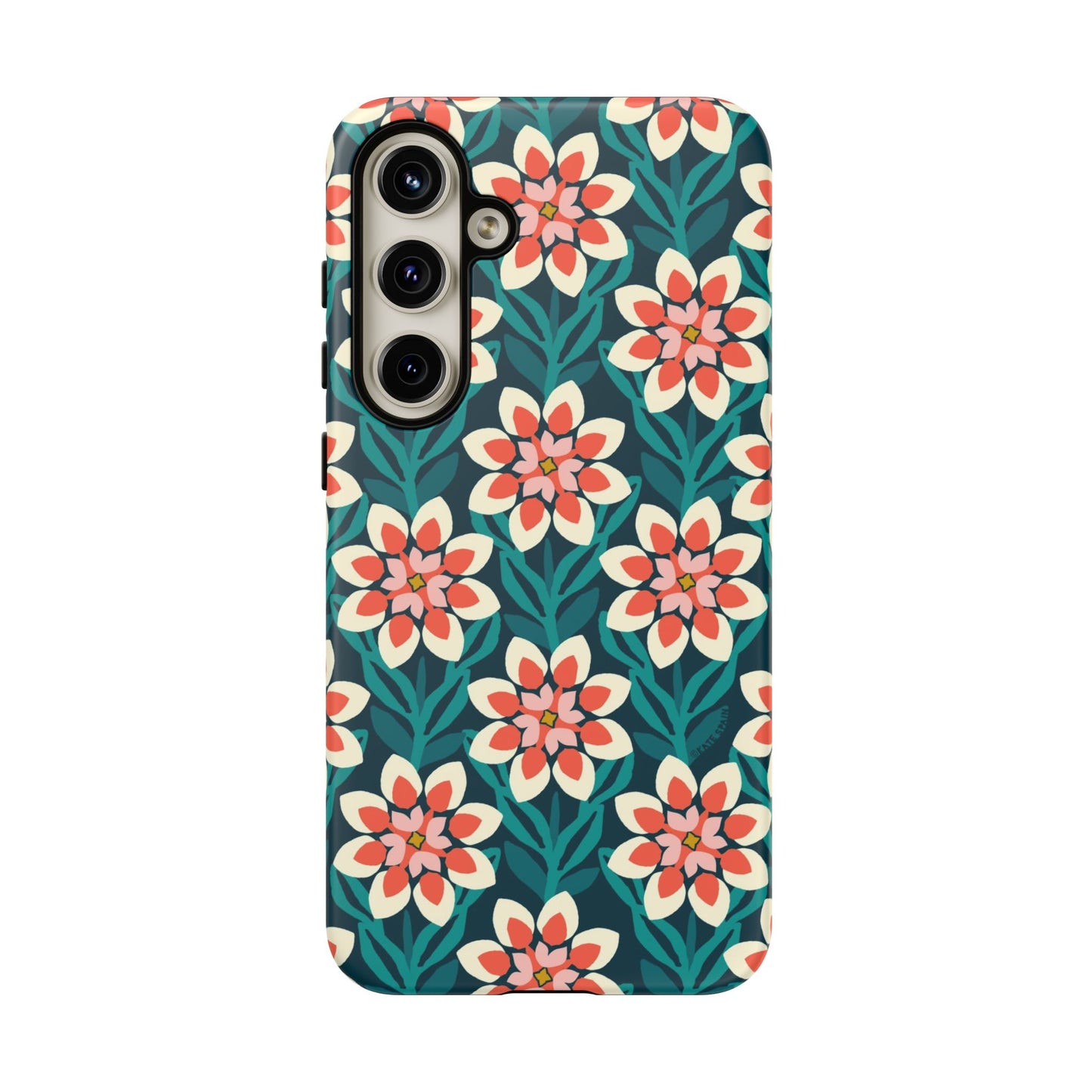 Modern Dahlia Samsung Case - Teal Coral Allover Pattern