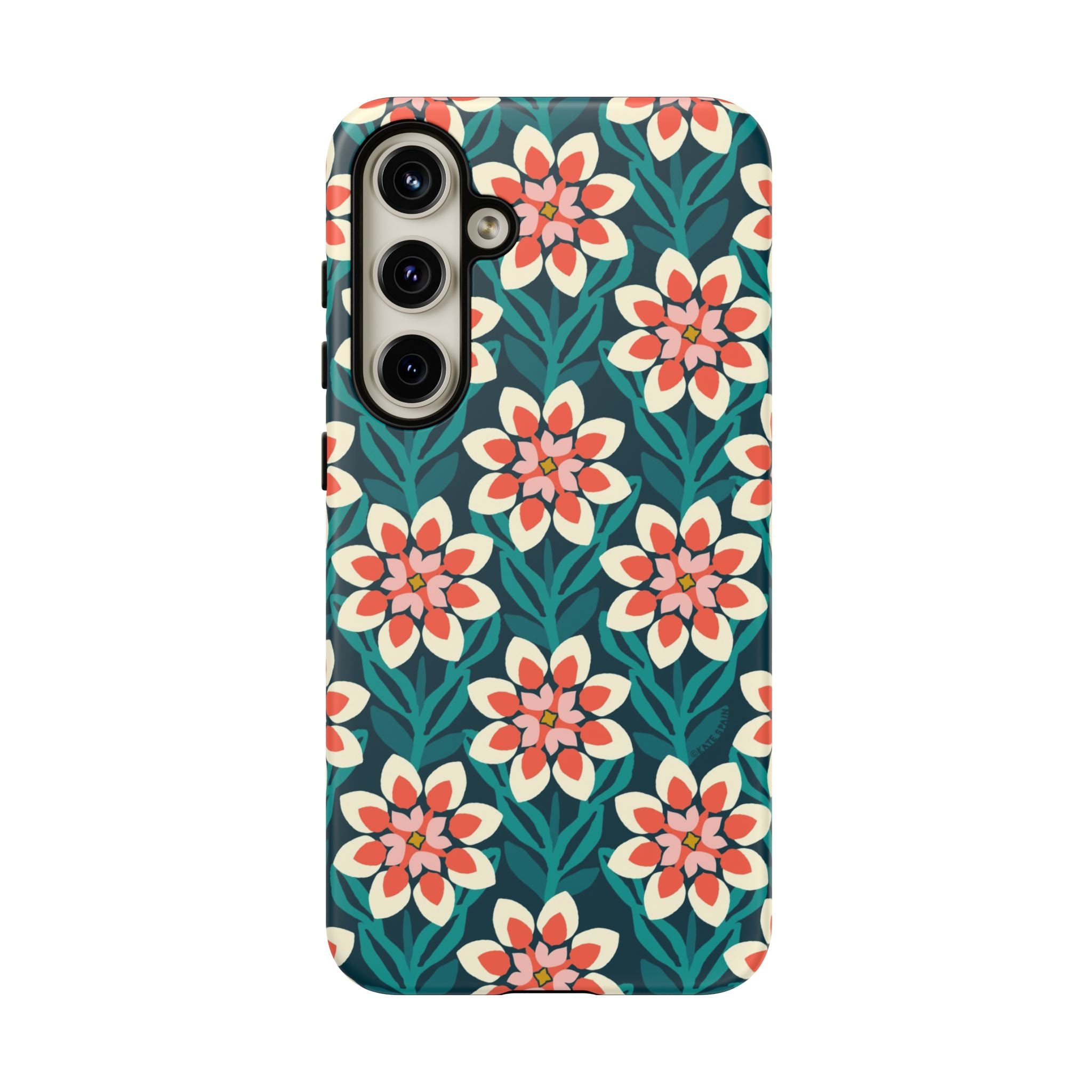 Luxury Modern Dahlia Samsung Galaxy S24 Plus Case – Matte | teal, coral, pink, cream modern dahlia print