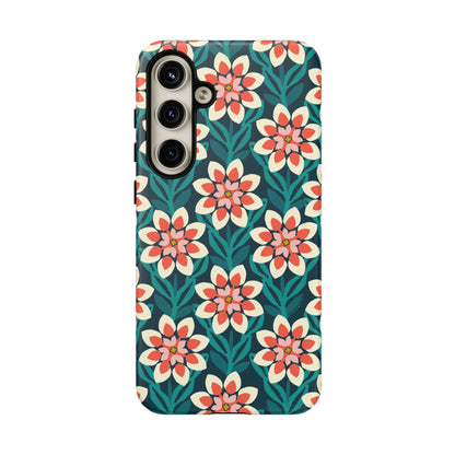 Modern Dahlia Samsung Case - Teal Coral Allover Pattern