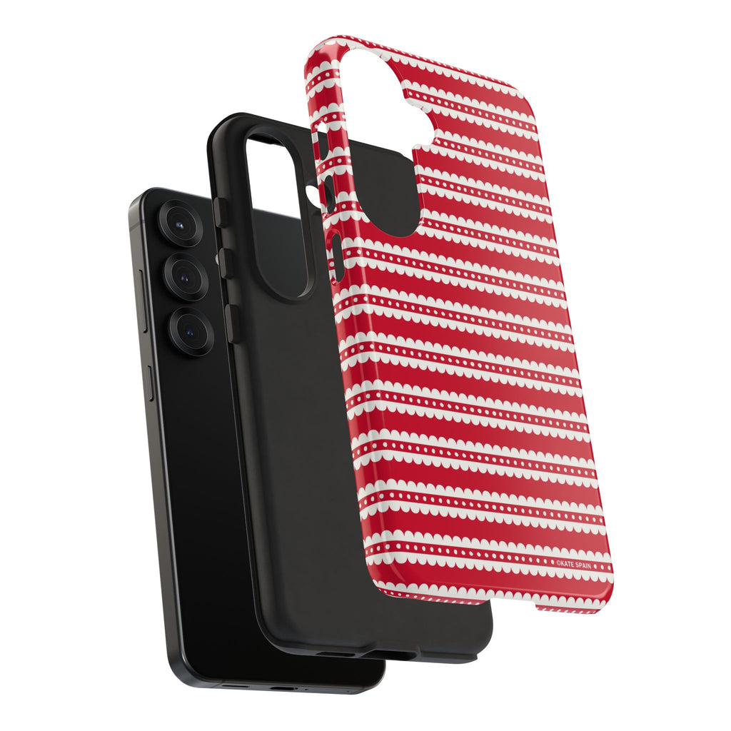 Candy Cane Stripe Samsung Galaxy S25 Case – detail of layered construction | red, cream scalloped candy cane stripe print