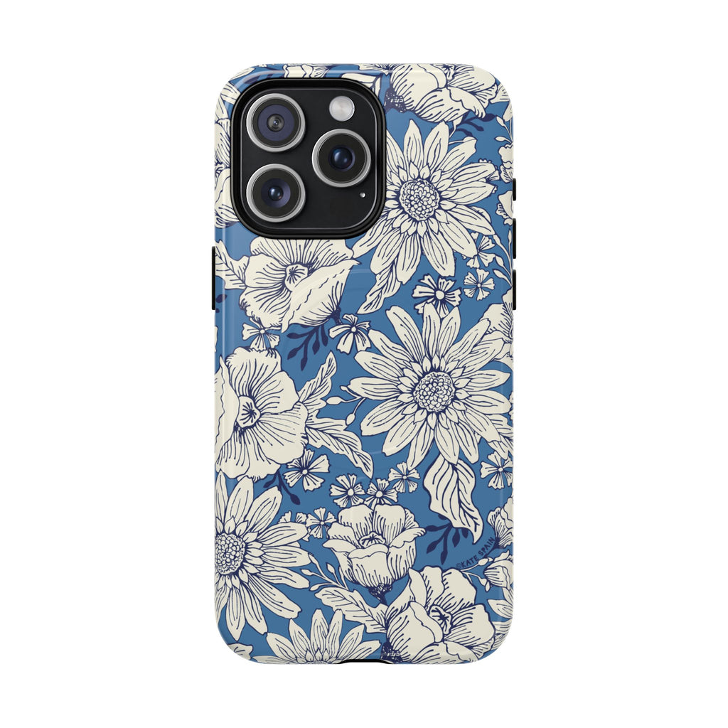 Jardin Blue MagSafe iPhone 15 Plus Case – Matte | blue and cream botanical garden print