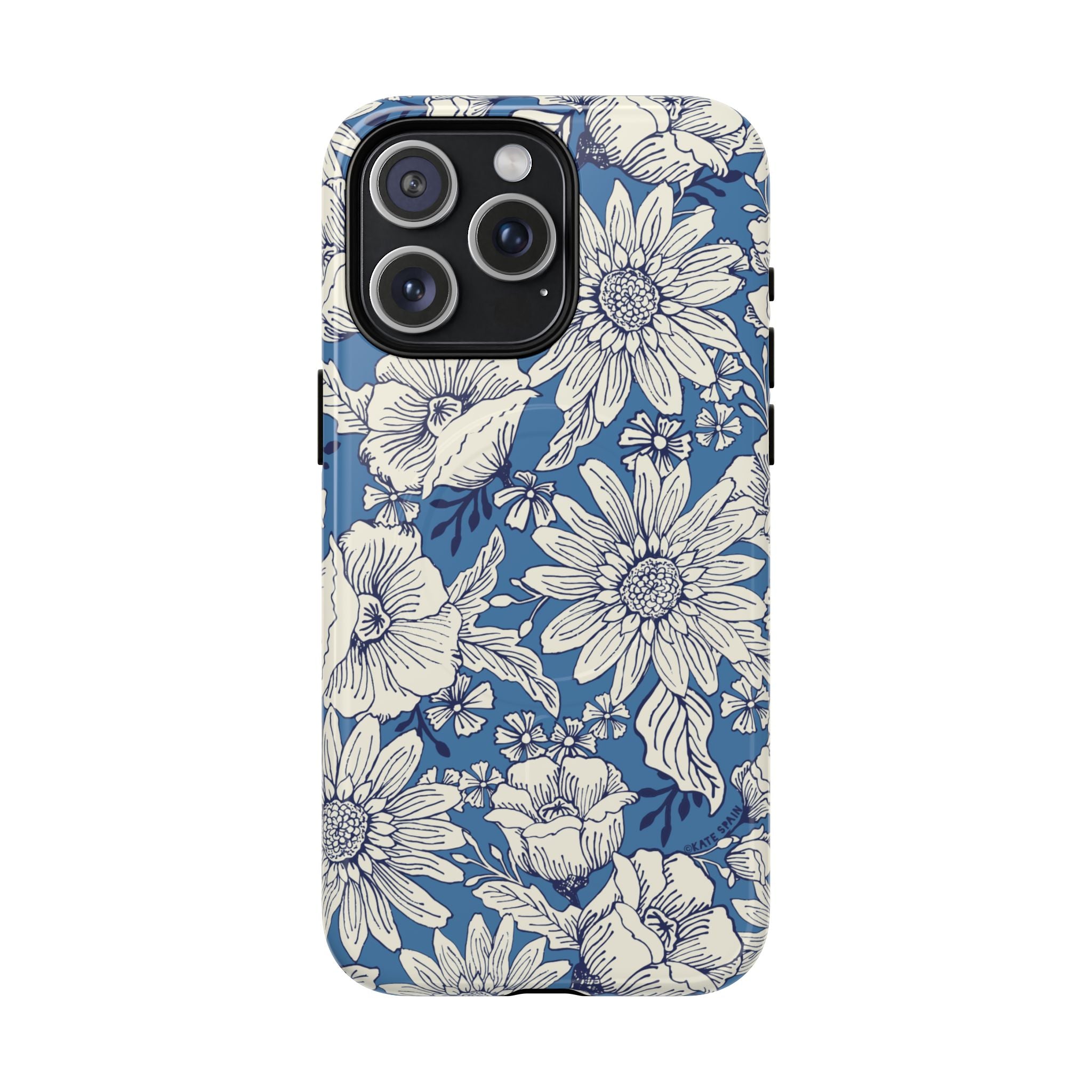 Jardin Blue MagSafe iPhone 15 Plus Case – Matte | blue and cream botanical garden print