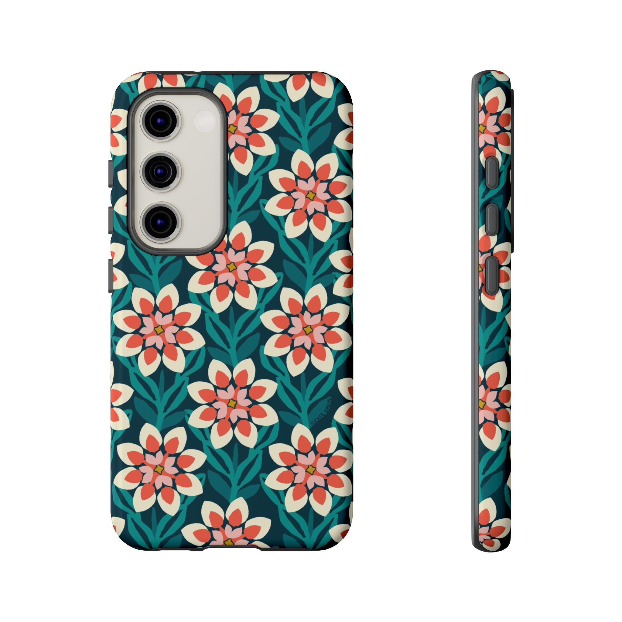 Luxury Modern Dahlia Samsung Galaxy S23 Case – Glossy | teal, coral, pink, cream modern dahlia print