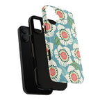 Panache MagSafe iPhone 17 Case – Dual-layered view of case and inner lining in front of phone, with view of camera cutout and buttons | sky blue, pale cream, pink anemone floral print