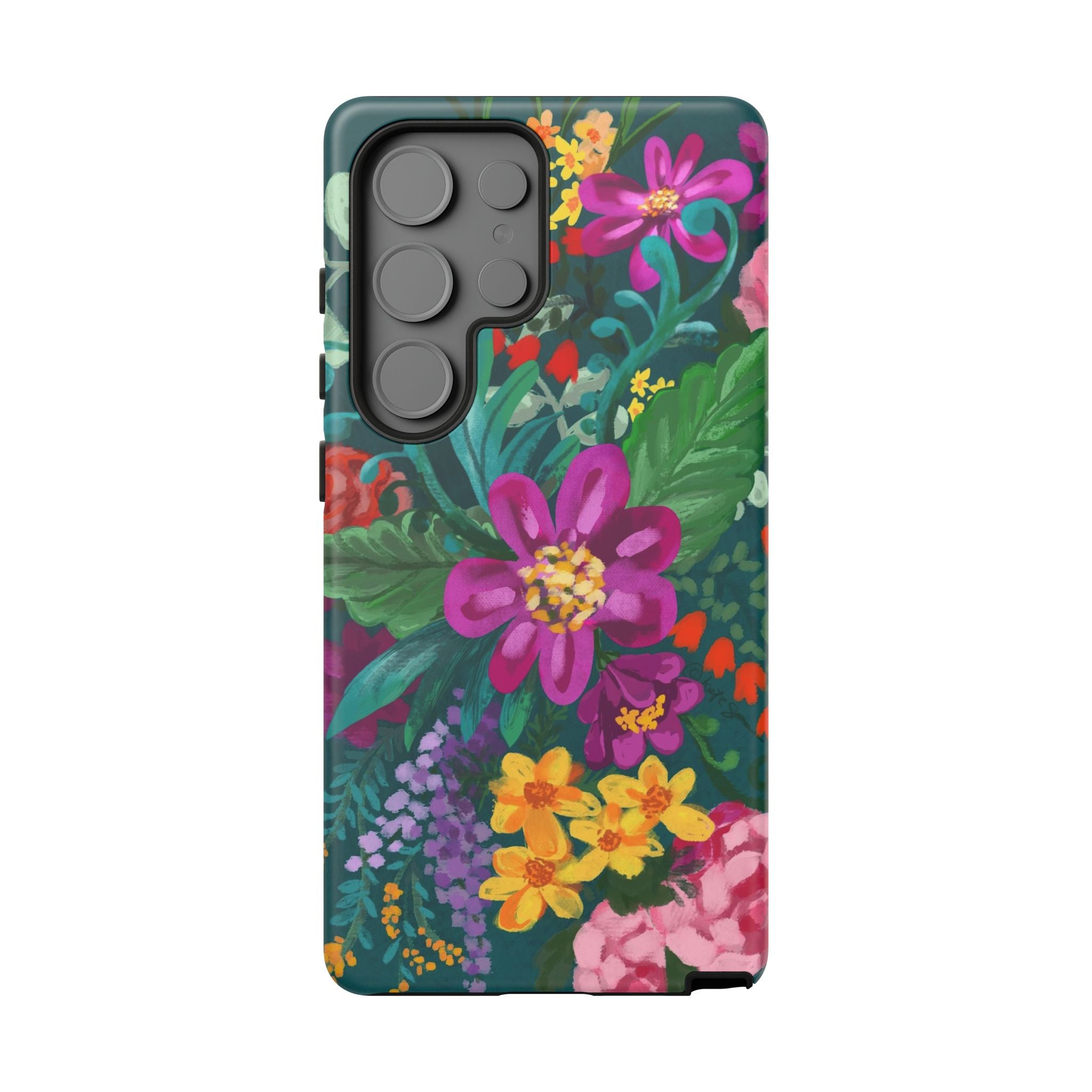 Tropical Posy Samsung Galaxy S25 Ultra Case – Matte | teal, magenta, yellow, pink vibrant botanical floral print