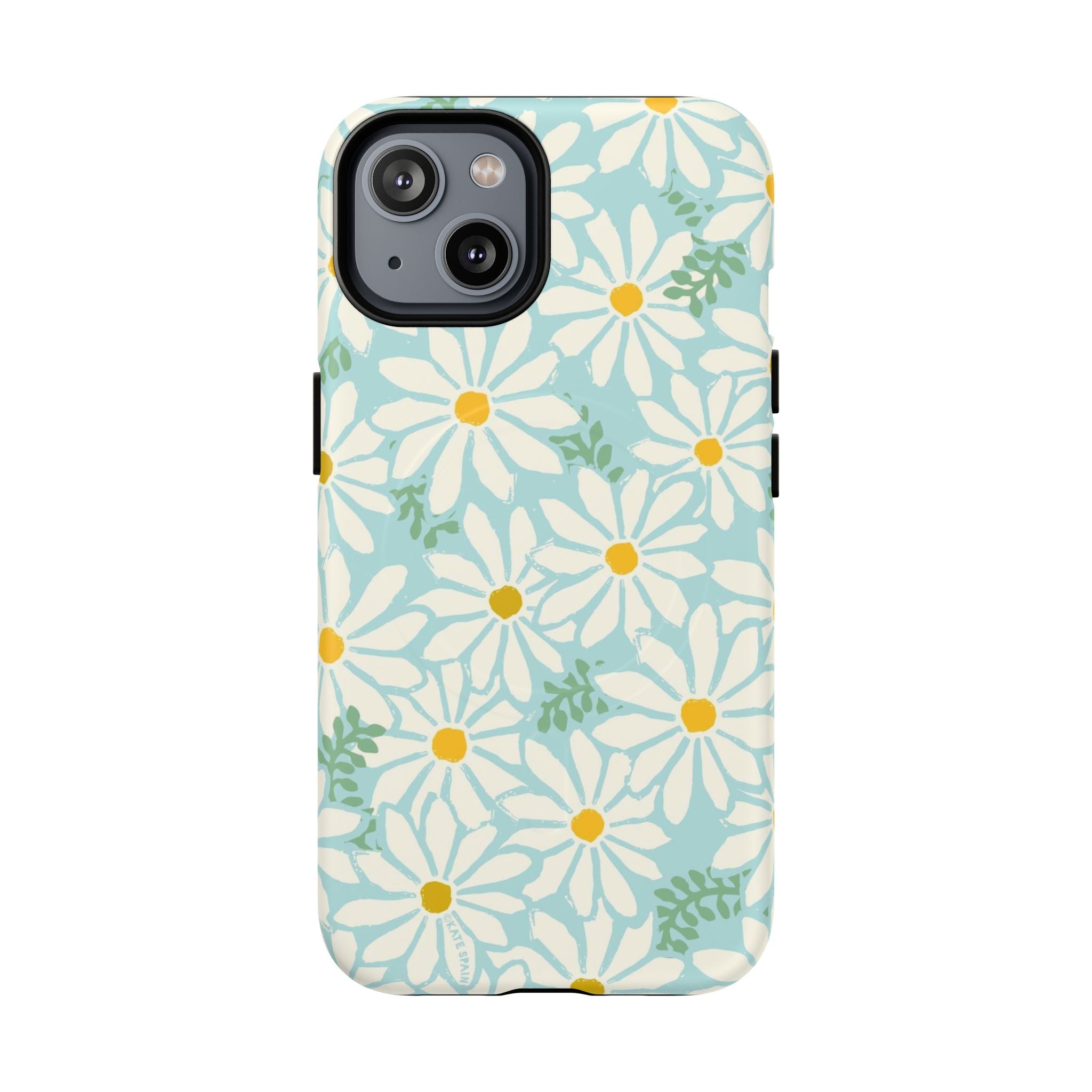Daisies MagSafe iPhone 14 Case – Matte | mint, white, yellow botanical daisy floral print