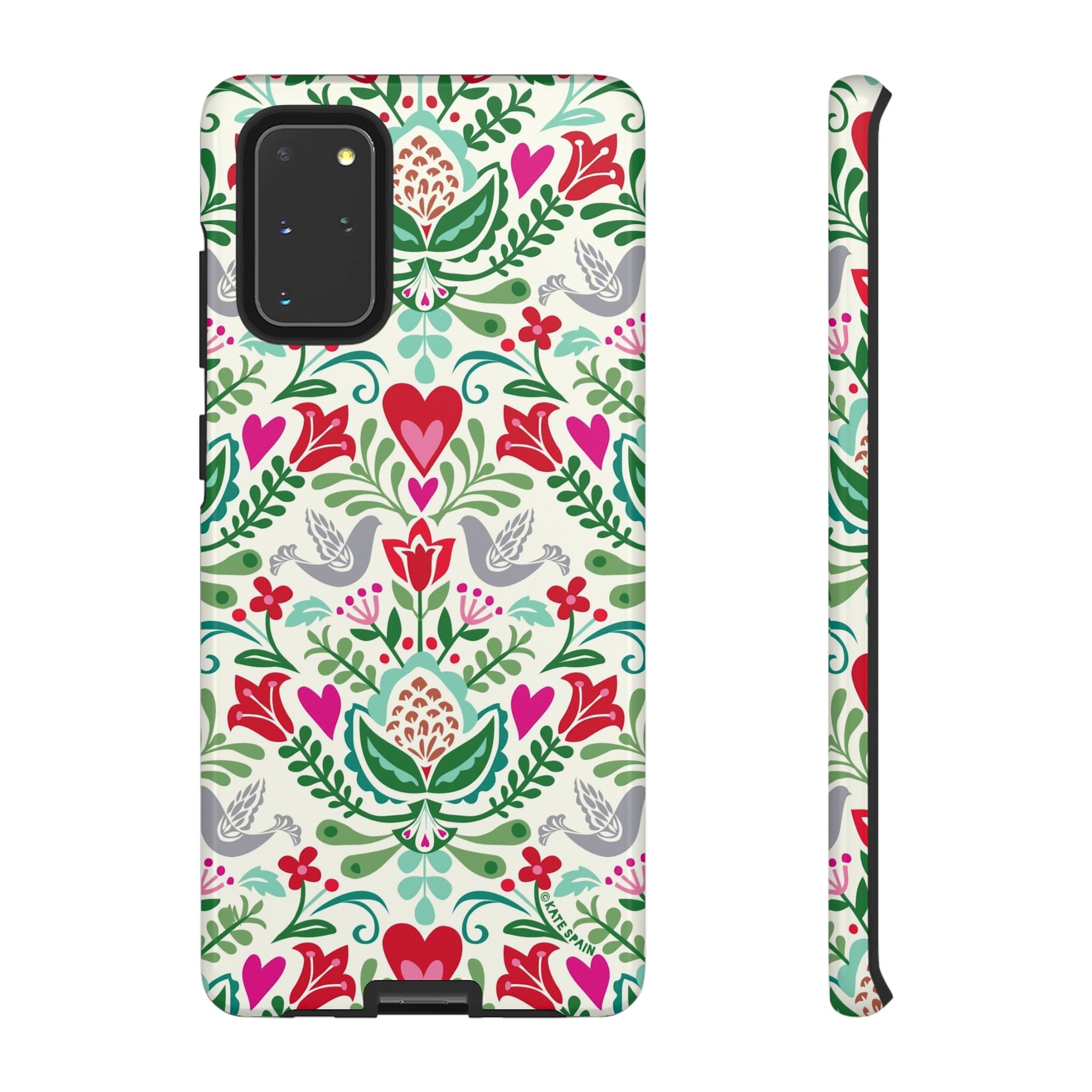 Rosemaling Samsung Galaxy S20+ Case – Glossy | white, red, green rosemaling floral print