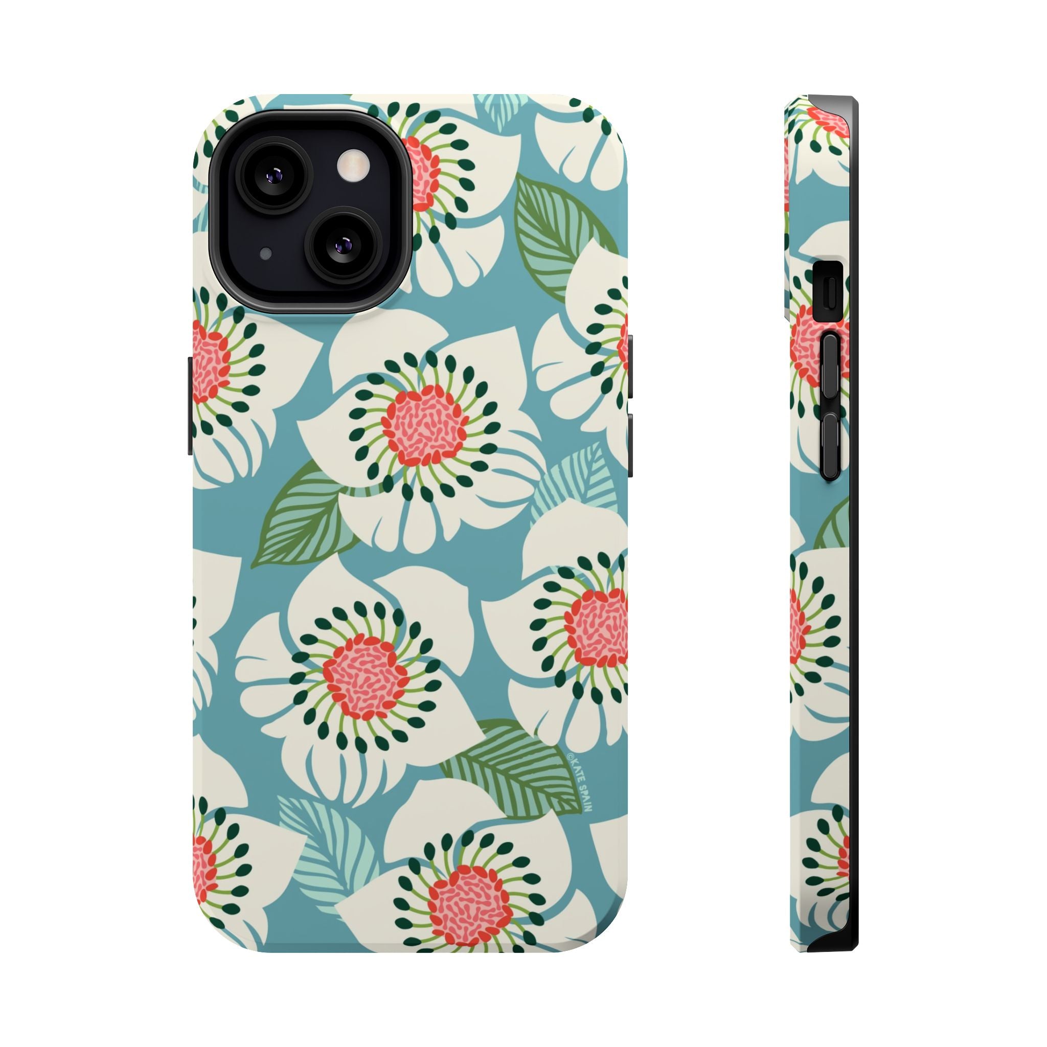 Panache Floral MagSafe iPhone 13 Case – Matte | sky blue, pale cream, pink anemone floral print