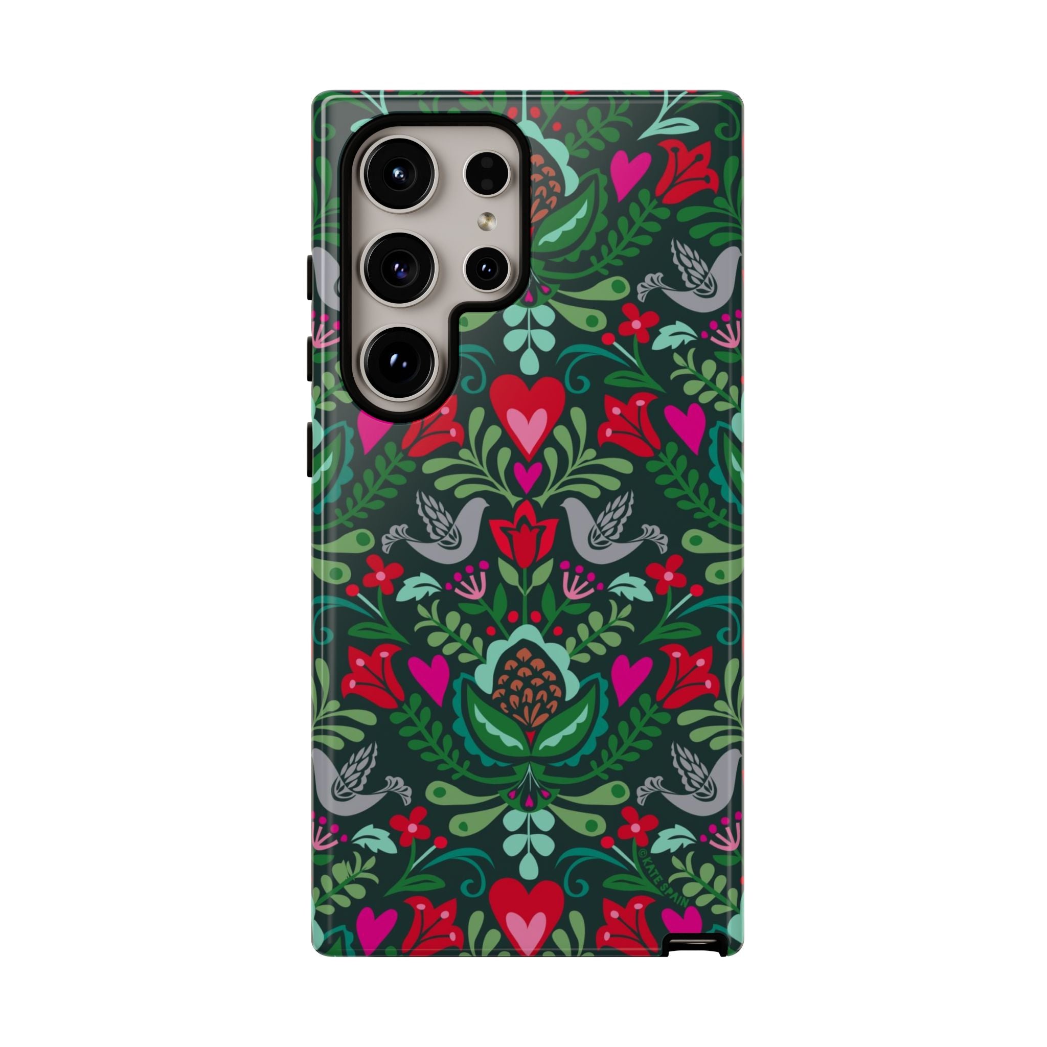 Rosemaling Samsung Galaxy S24 Ultra Case – Glossy | forest green, red, pink rosemaling floral print