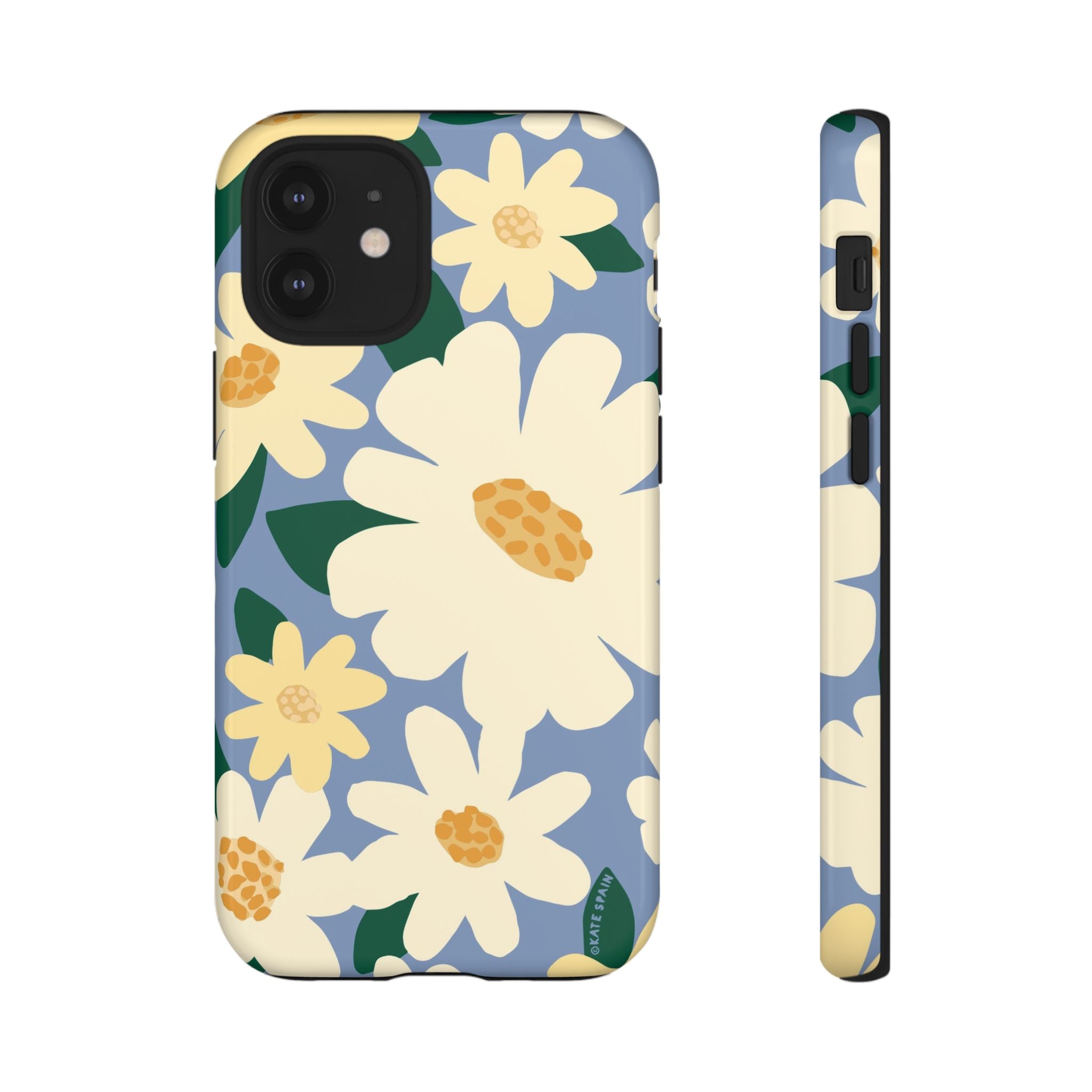 Chamomile Tough iPhone 12 Mini Case – Glossy | periwinkle, cream, yellow botanical daisy floral print