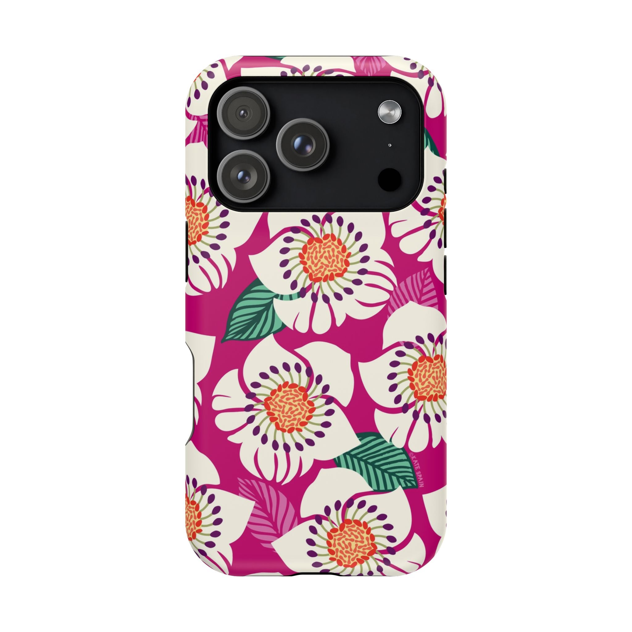 Panache Rose MagSafe iPhone 17 Pro Case – Matte | berry, cream white, peach anemone floral print