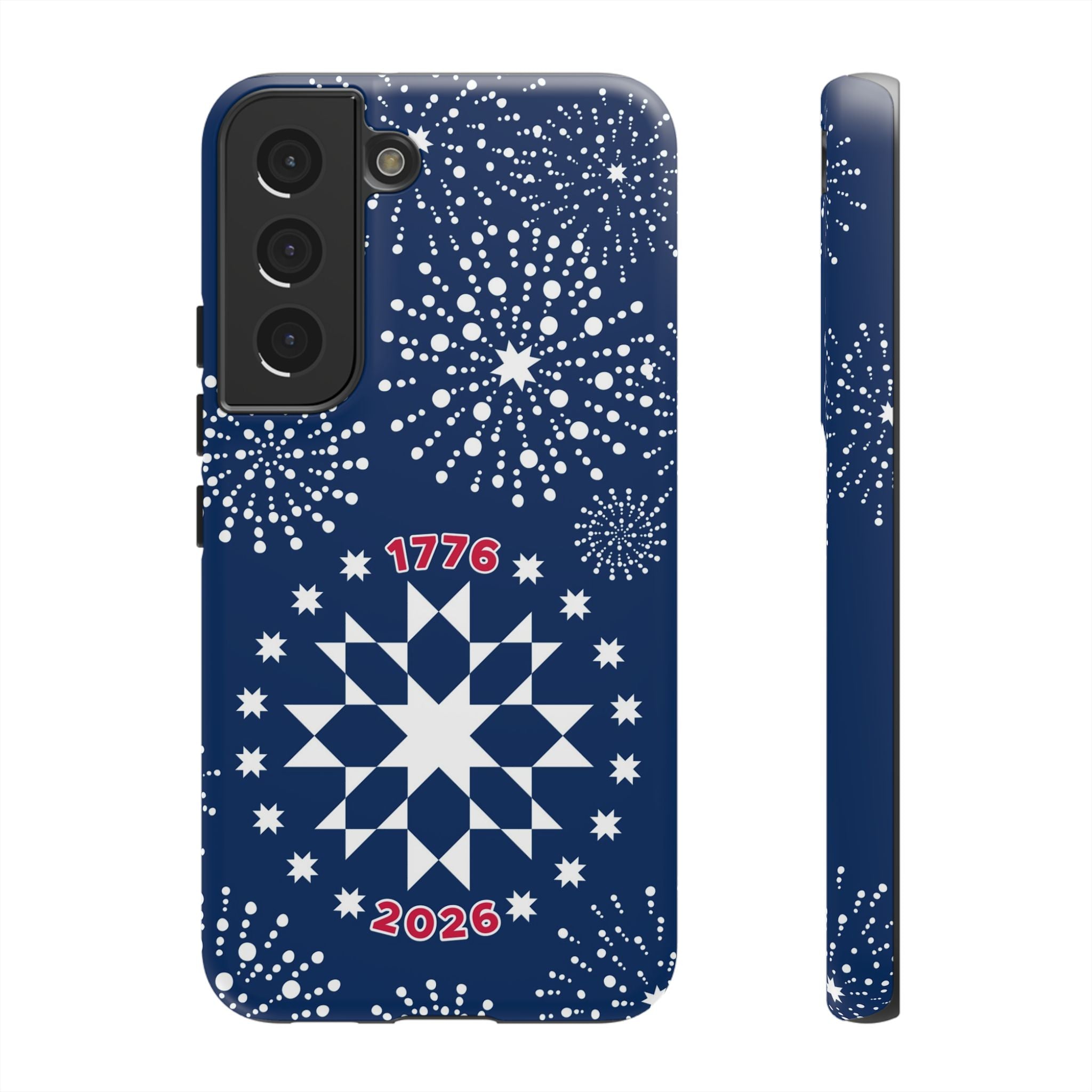250th Fireworks Samsung Galaxy S22 Case – Matte | navy, white patriotic star quilt fireworks print