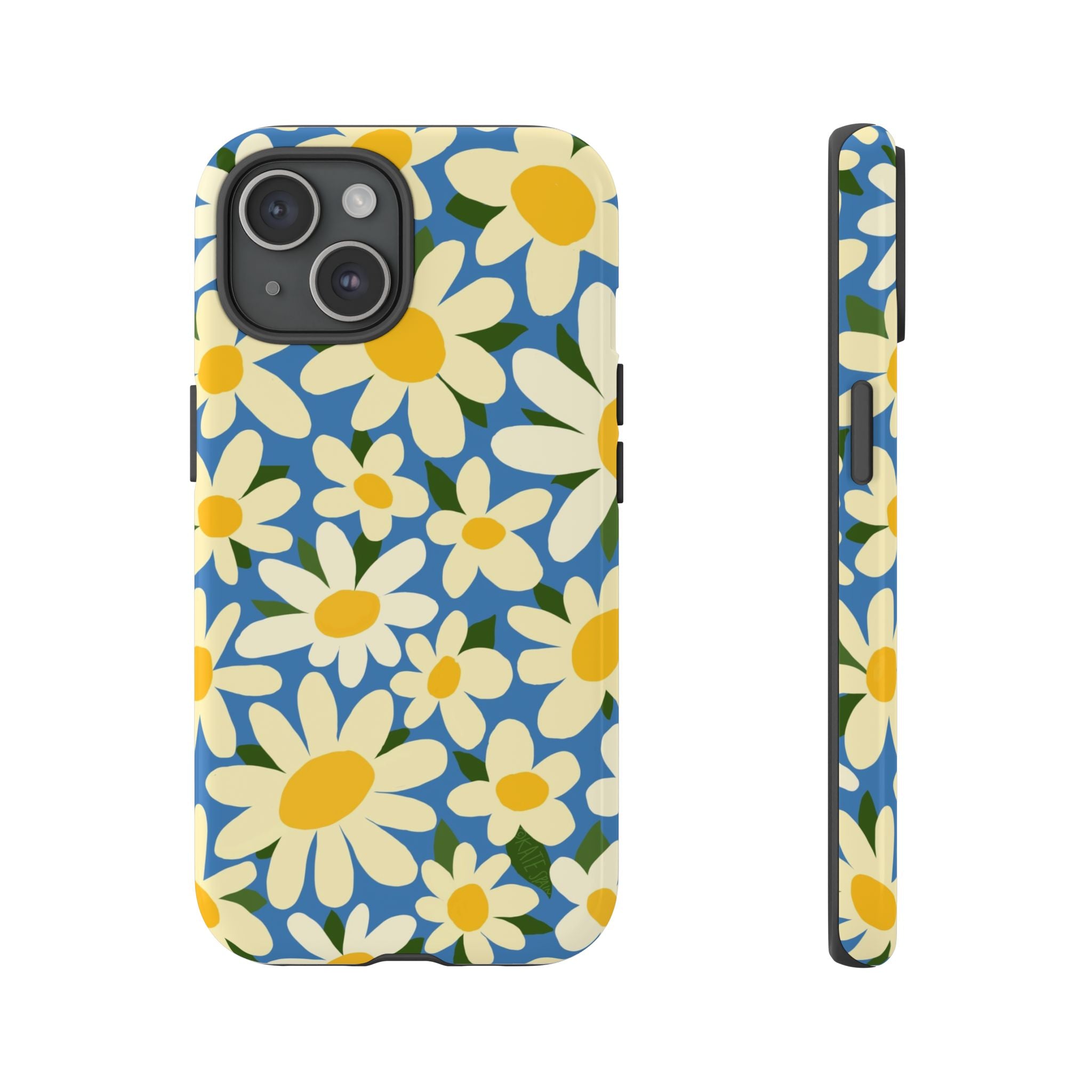 Shasta Daisy Tough iPhone 15 Case – Glossy | blue, cream, yellow daisy floral print