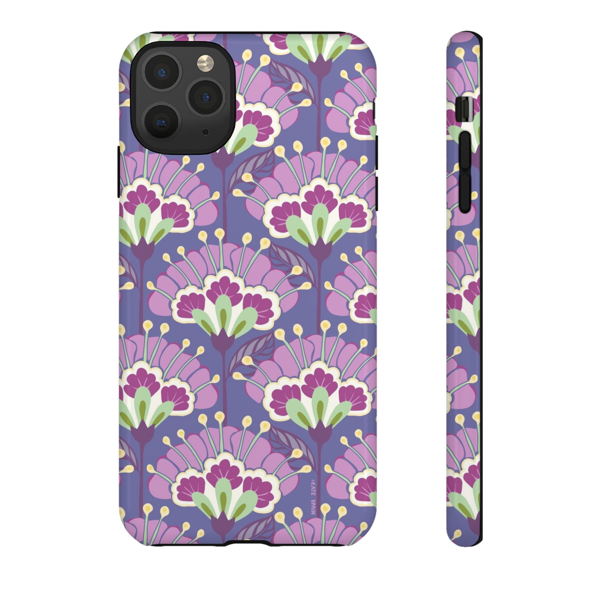 Lantern Flower Tough iPhone 11 Pro Max Case – Glossy | periwinkle, purple, mauve, sage botanical lantern floral print