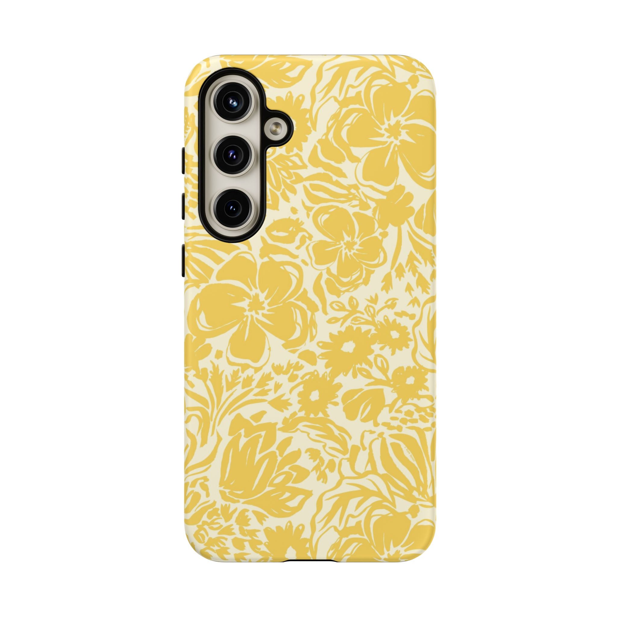 Rhapsody Yellow Samsung Galaxy S24 Plus Matte case — bold golden yellow floral print on cream by Kate Spain