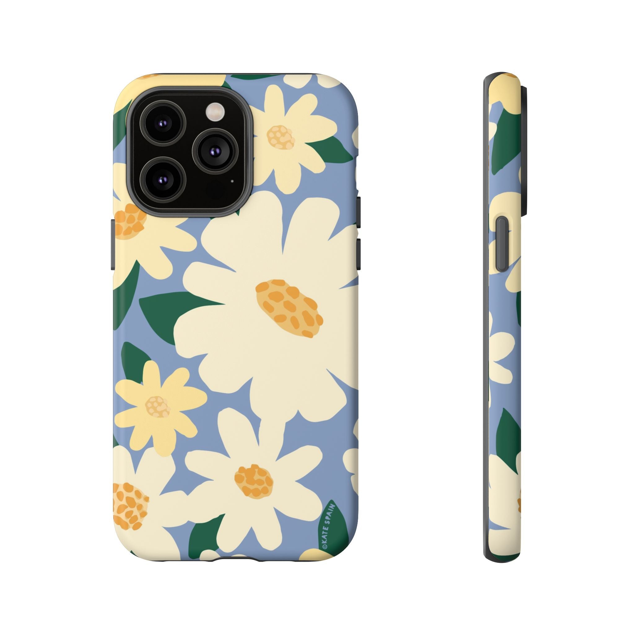 Chamomile Tough iPhone 14 Pro Max Case – Matte | periwinkle, cream, yellow botanical daisy floral print