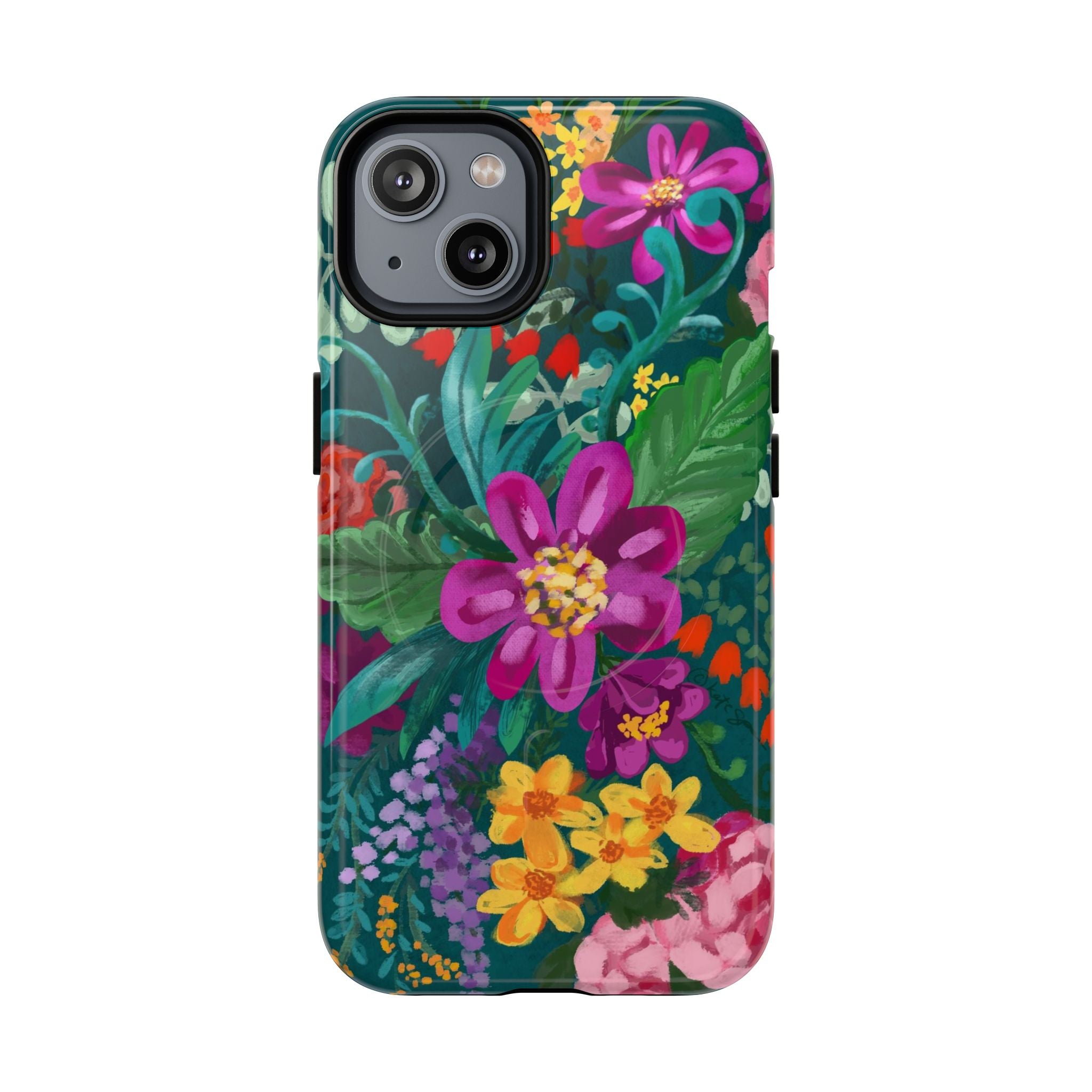 Posy MagSafe iPhone 14 Case – Glossy | teal, purple, magenta, yellow botanical wildflower print