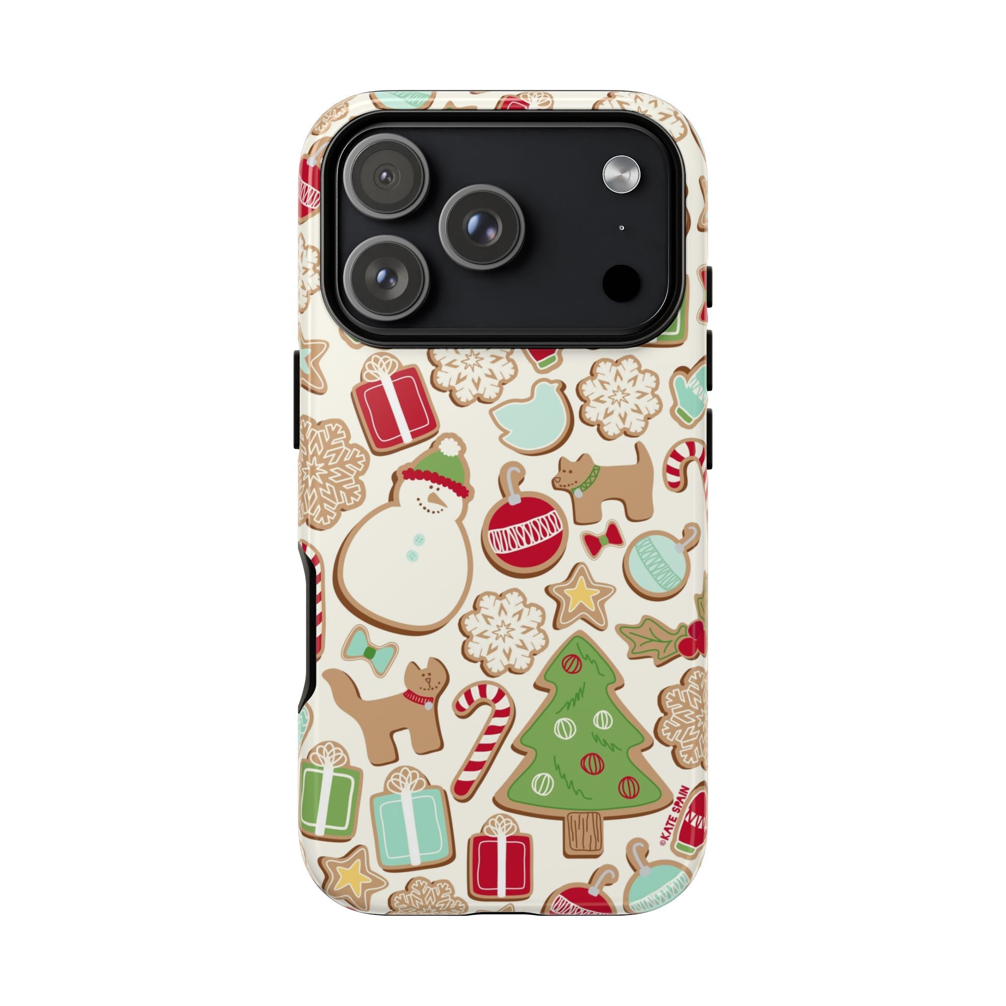 Gingerbread Cookies Tough iPhone 17 Pro Case – Glossy | cream, red, green gingerbread holiday cookie print