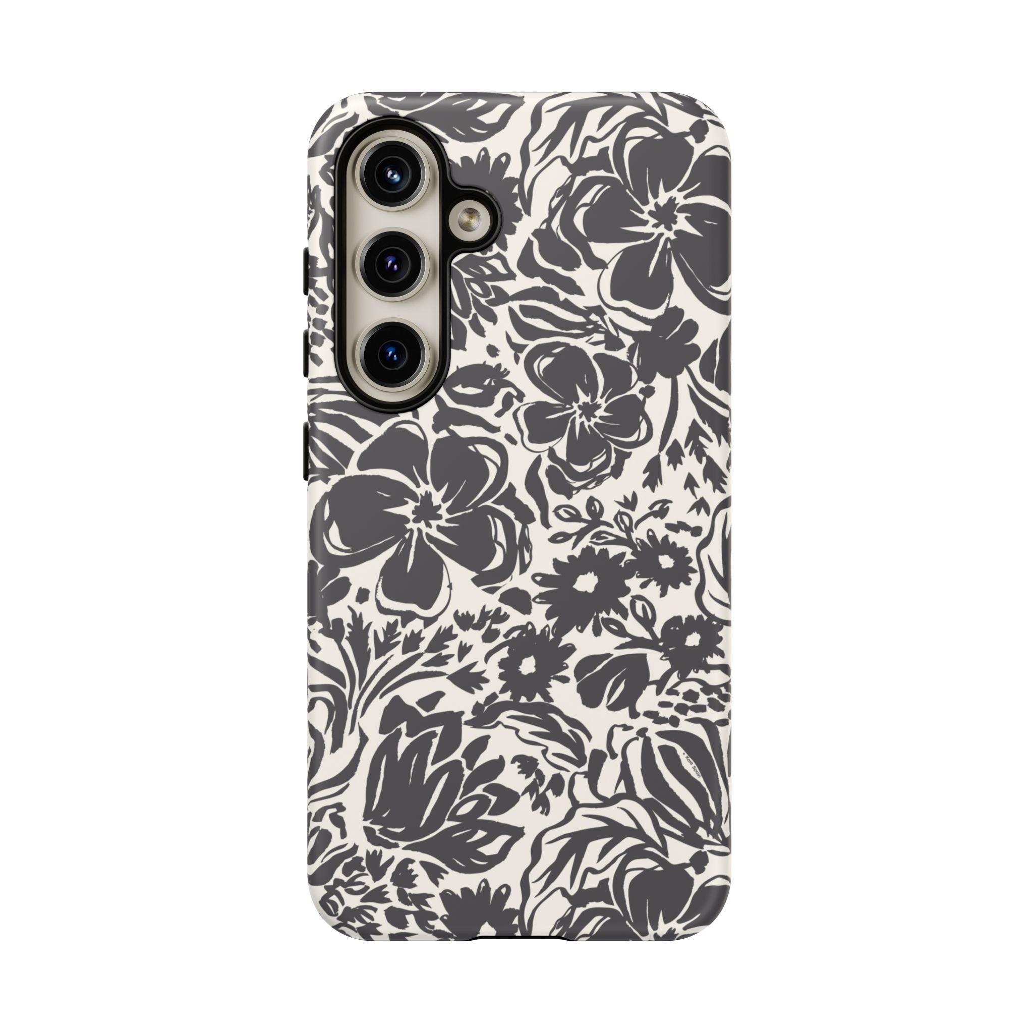 Rhapsody Black Samsung Galaxy S24 Matte case — bold charcoal floral print on cream by Kate Spain