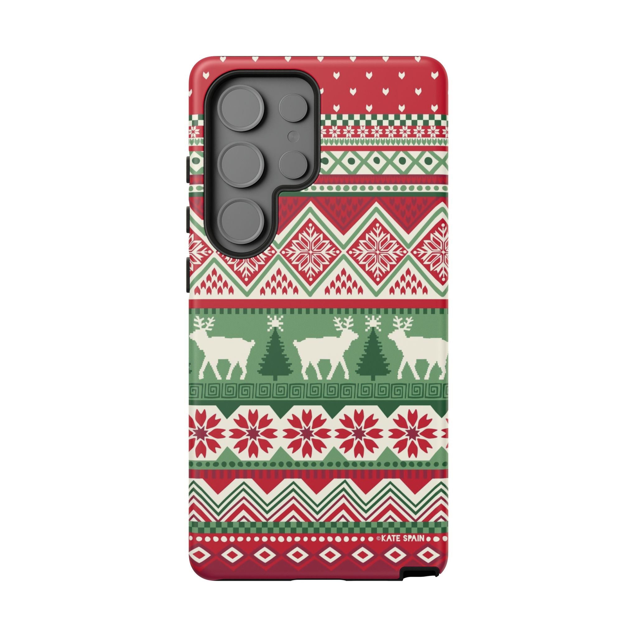 Luxury Telemark Samsung Galaxy S25 Ultra Case – Matte | red, green, cream Nordic fair isle reindeer print
