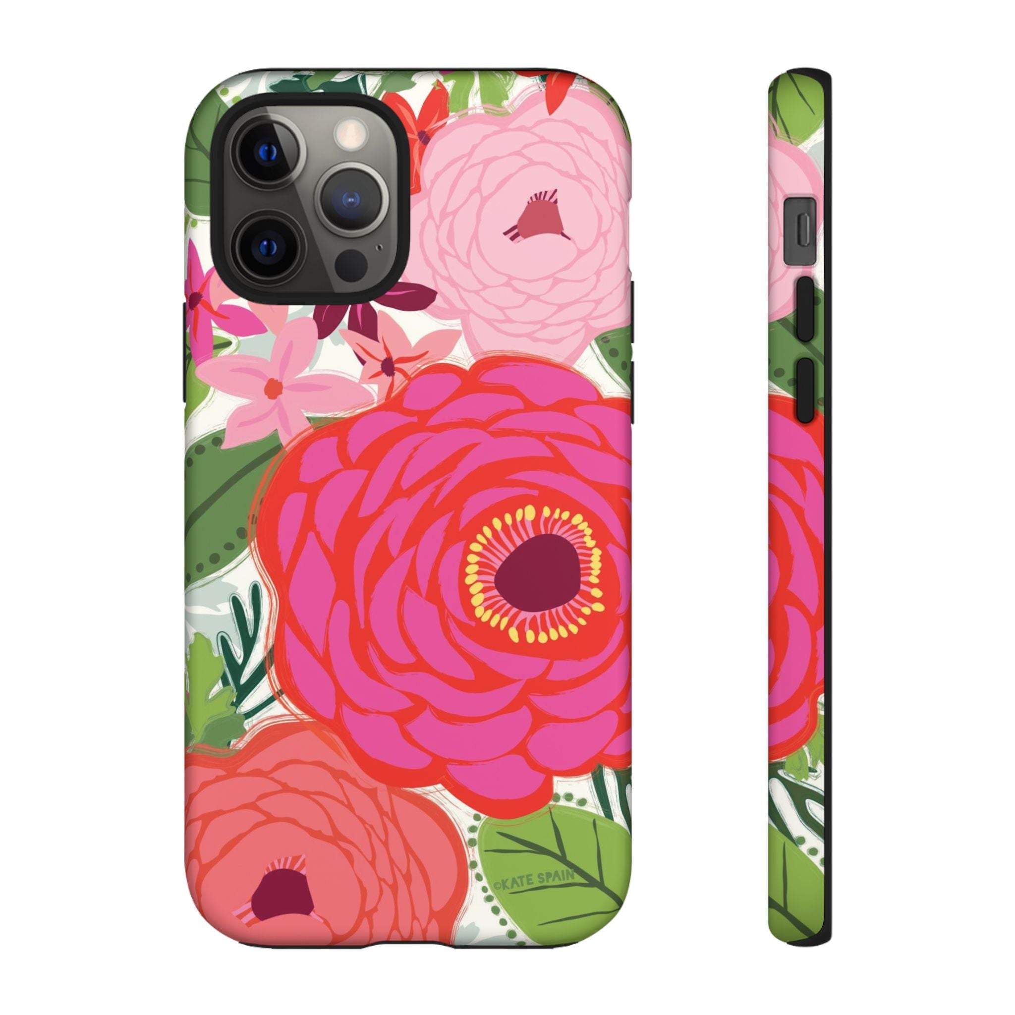 Bloomerie Tough iPhone 12 Pro Case – Matte | cream, magenta, coral botanical peony floral print