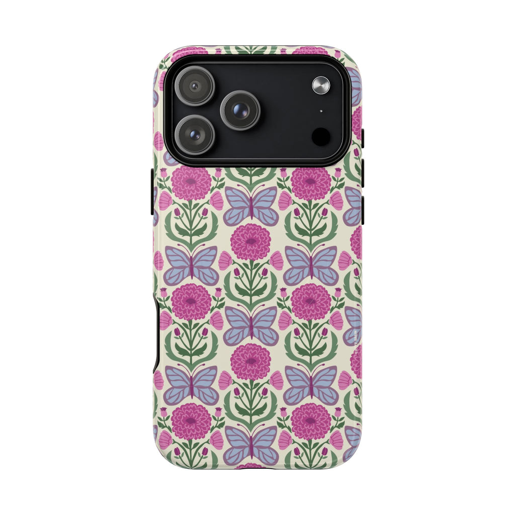 Butterfly MagSafe iPhone 17 Pro Max Case – Glossy | cream, magenta, periwinkle butterfly floral print