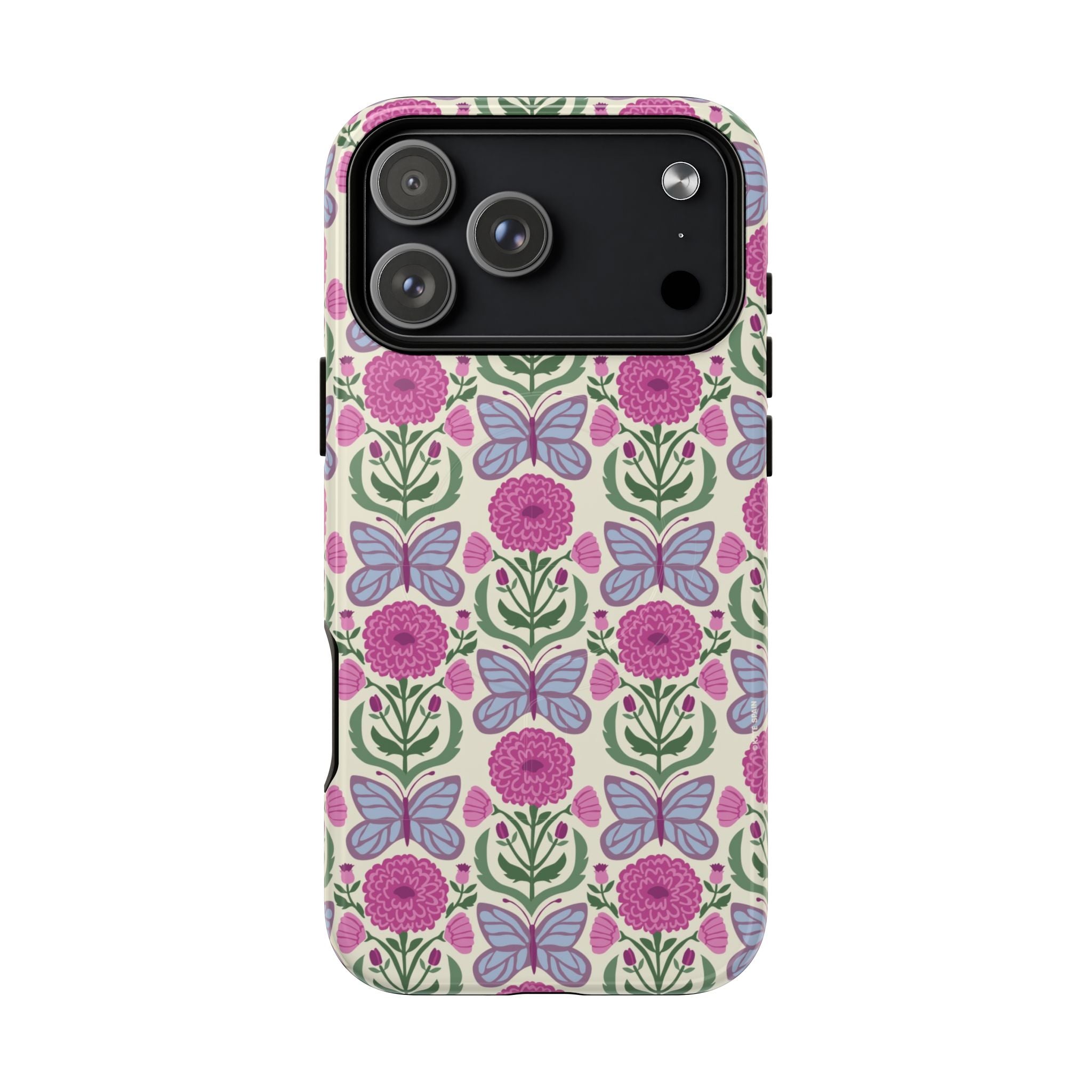 Butterfly MagSafe iPhone 17 Pro Max Case – Glossy | cream, magenta, periwinkle butterfly floral print