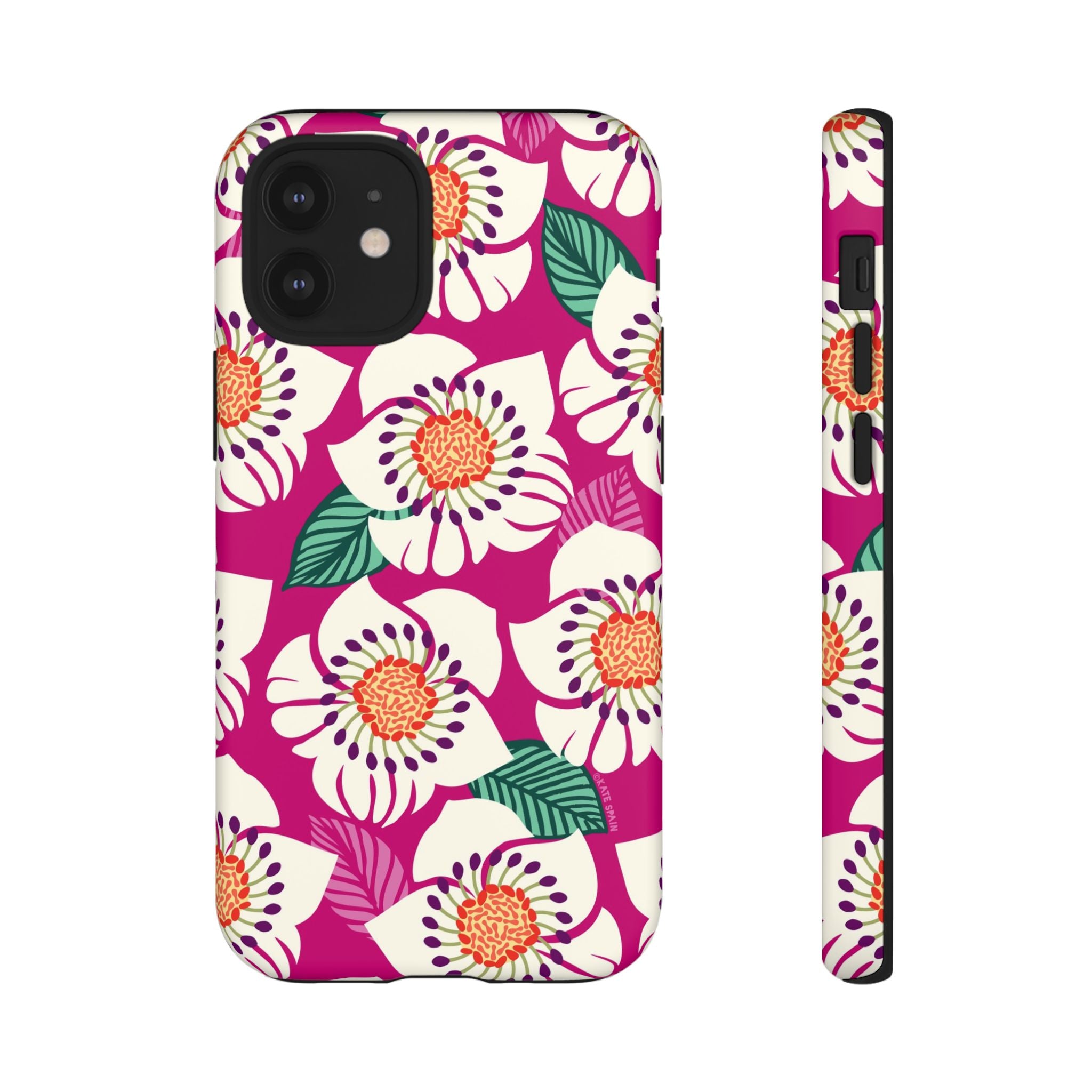 Panache Rose Tough iPhone 12 Mini Case – Matte | berry, cream white, peach anemone floral print