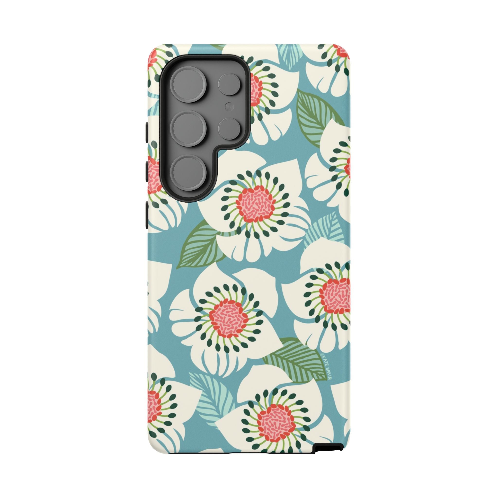 Artistic Panache Samsung Galaxy S25 Ultra Case – Glossy | sky blue, pale cream, pink anemone floral print
