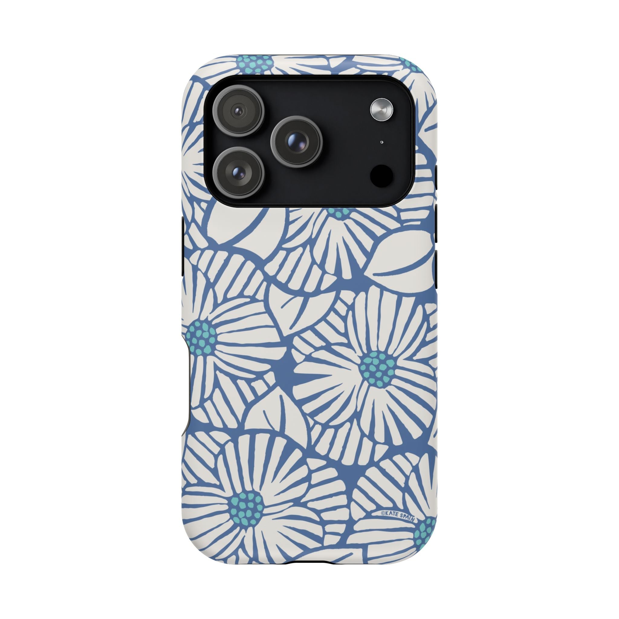 Calendula MagSafe iPhone 17 Pro Case – Matte | slate blue, cream, teal kimono botanical print