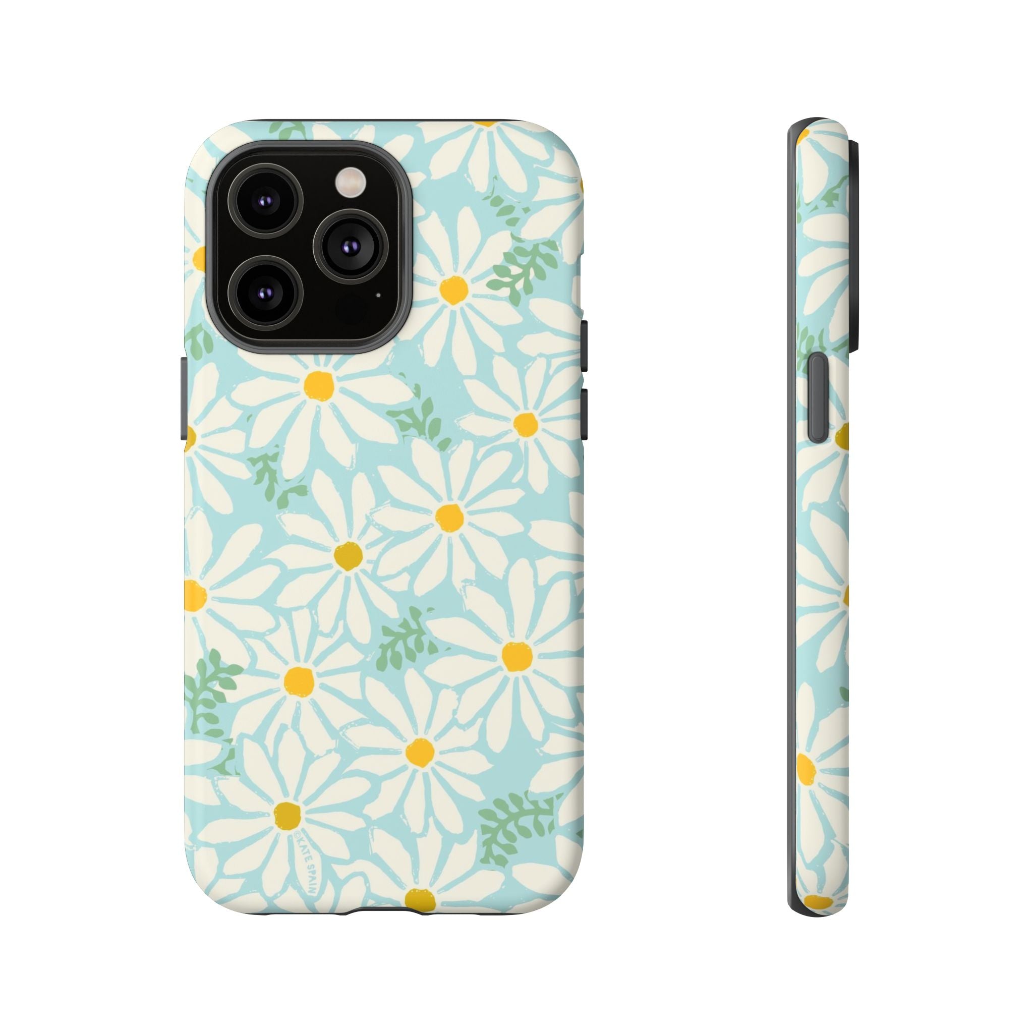 Daisies Tough iPhone 14 Pro Max Case – Matte | mint, white, yellow botanical daisy floral print