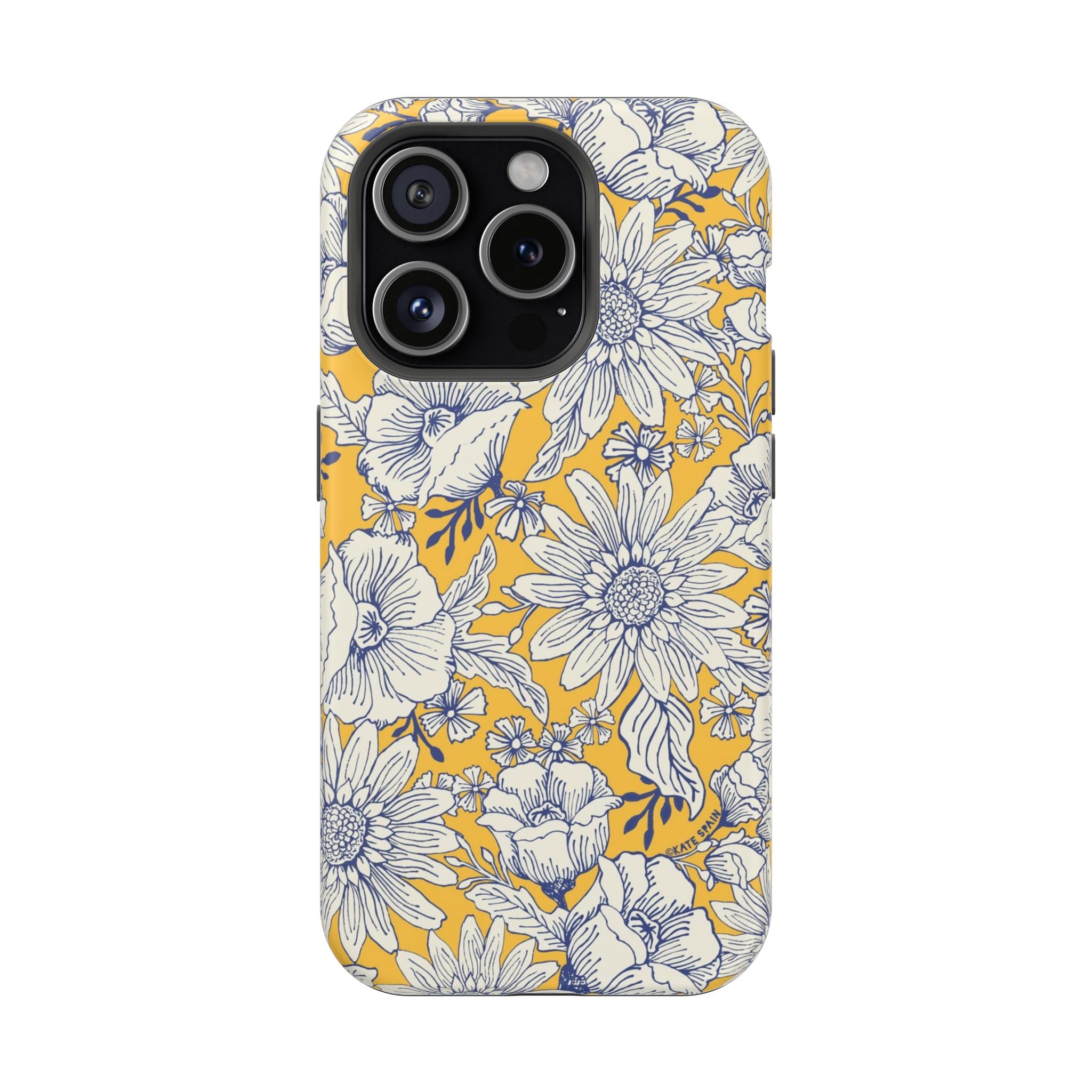 Jardin Luxury MagSafe iPhone 15 Pro Case – Matte | yellow, cream, blue botanical floral print