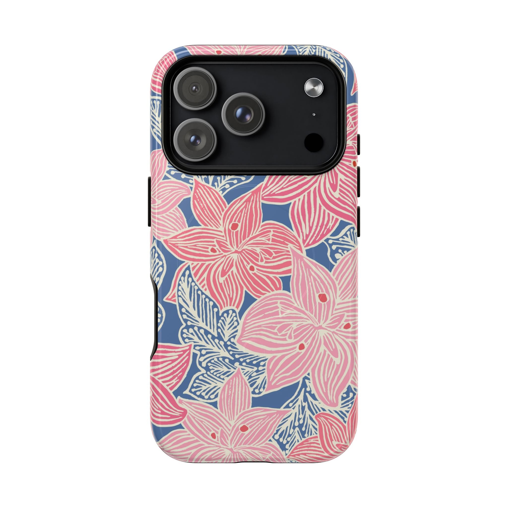 Hibiscus Lagoon MagSafe iPhone 17 Air Case – Glossy | coral, blush, cream, dusty blue hibiscus botanical print