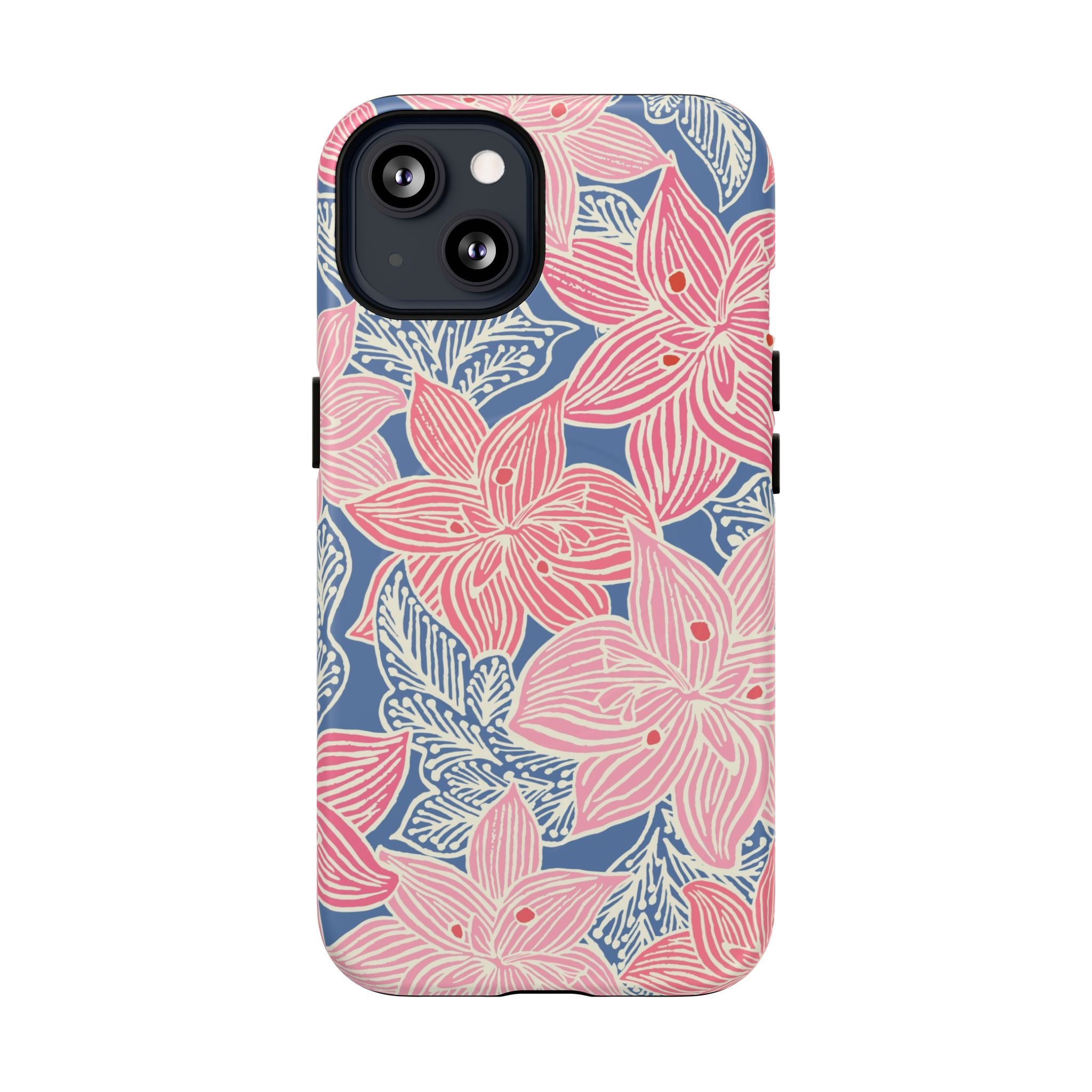 Hibiscus Lagoon MagSafe iPhone 13 Case – Matte | coral, blush, cream, dusty blue hibiscus botanical print