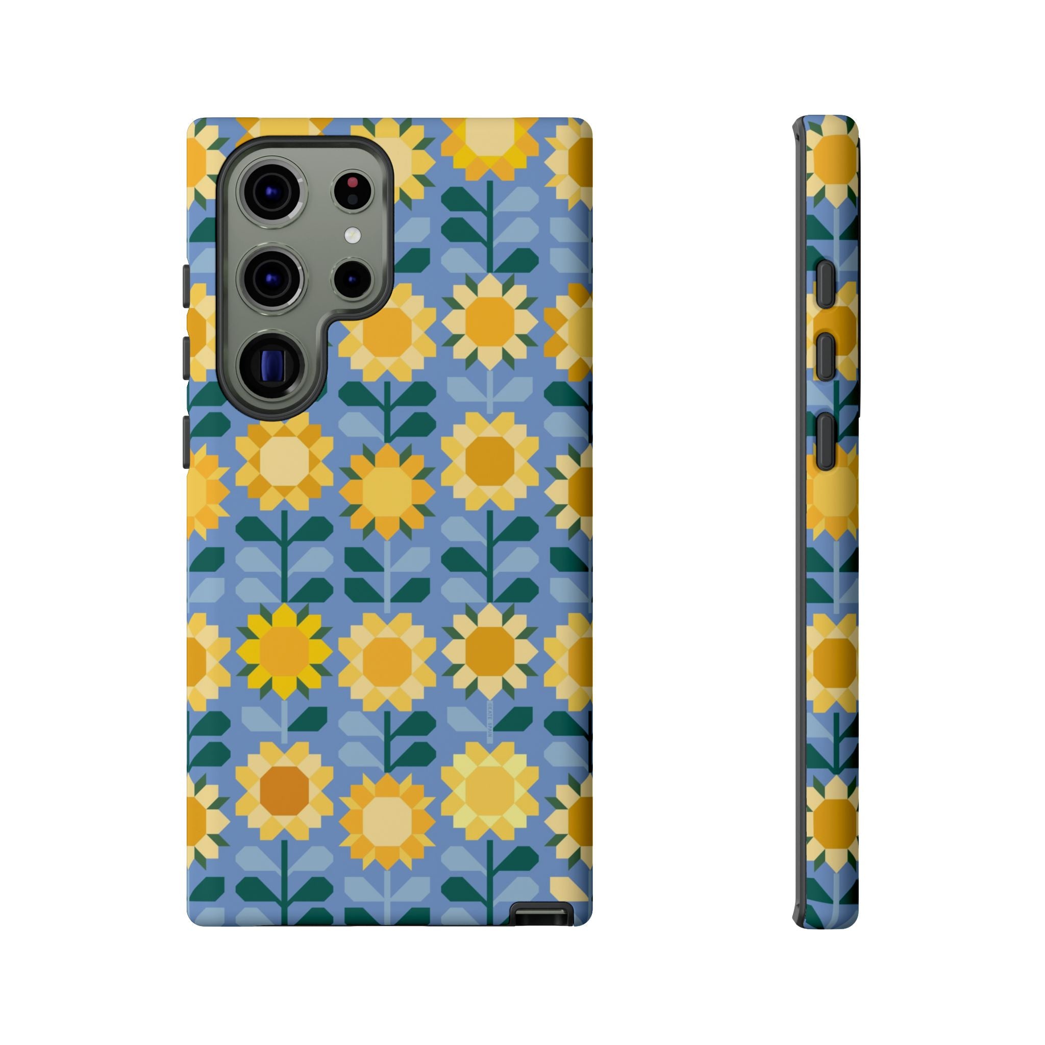 Luxury Sunflowers Samsung Galaxy S23 Ultra Case – Matte | blue, yellow, gold geometric sunflower print 